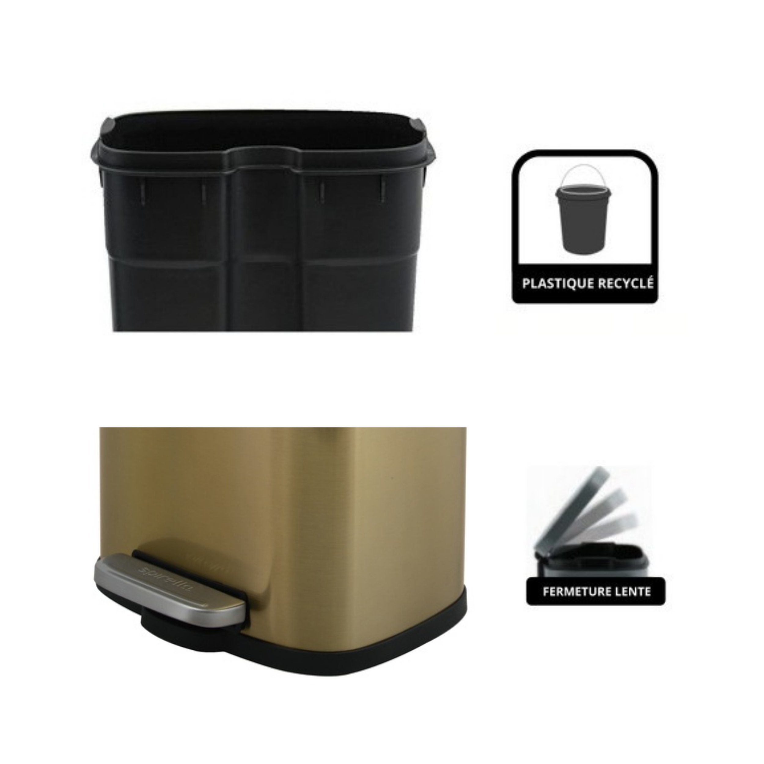 spirella Kosmetikeimer AKIRA, Treteimer mit Softclose-Absenkautomatik, herausnehmbarem Inneneimer, Anti-Fingerprint-Beschichtung, 5L, gold matt