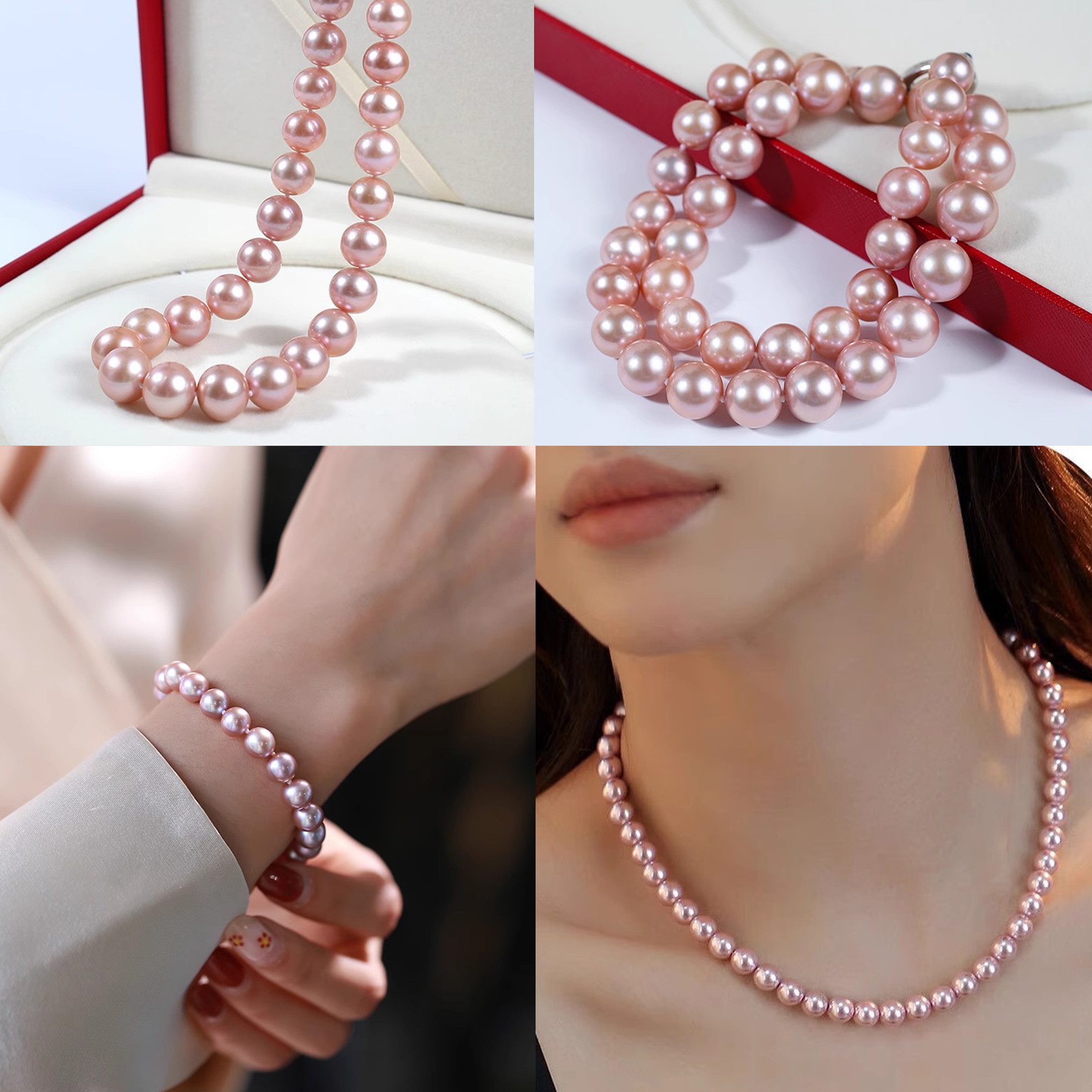 Luckice Perlenketten-Set 8-9mm Muschel Perlenkette Armband Ohrringe Set (für Frauen Männer Weiße Runde Simulierte Muschelperlen, Choker Perle Halskette Set für modische Dekorationen), für Weihnachtsgeschenke, Neujahrsgeschenke, Valentinstagsgeschenk