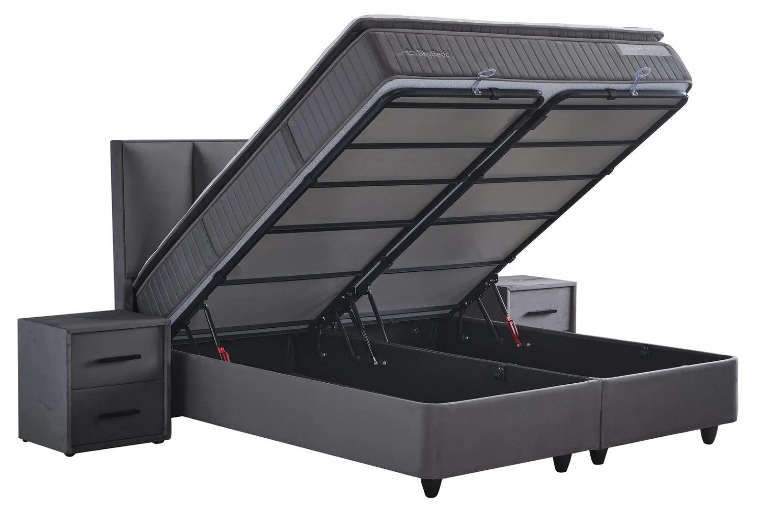 Pointhome Boxspringbett mit Matratze & Stauraum, Bett mit Bettkasten, mit/ohne Nachttisch (140x200 cm, 1 Bettkopfteil, 1x H3/H4Matratze, 2 Bettkasten, Nachtkommode), Topper und Stauraum, Boxbett