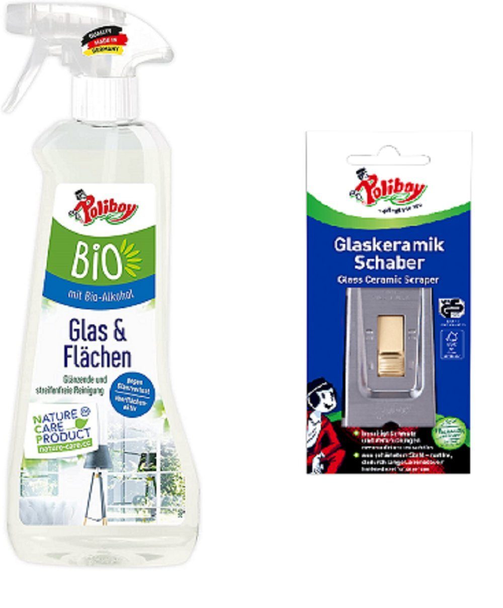 Poliboy Bio Glasreiniger 500 ml + Glaskeramik Schaber Glasreiniger