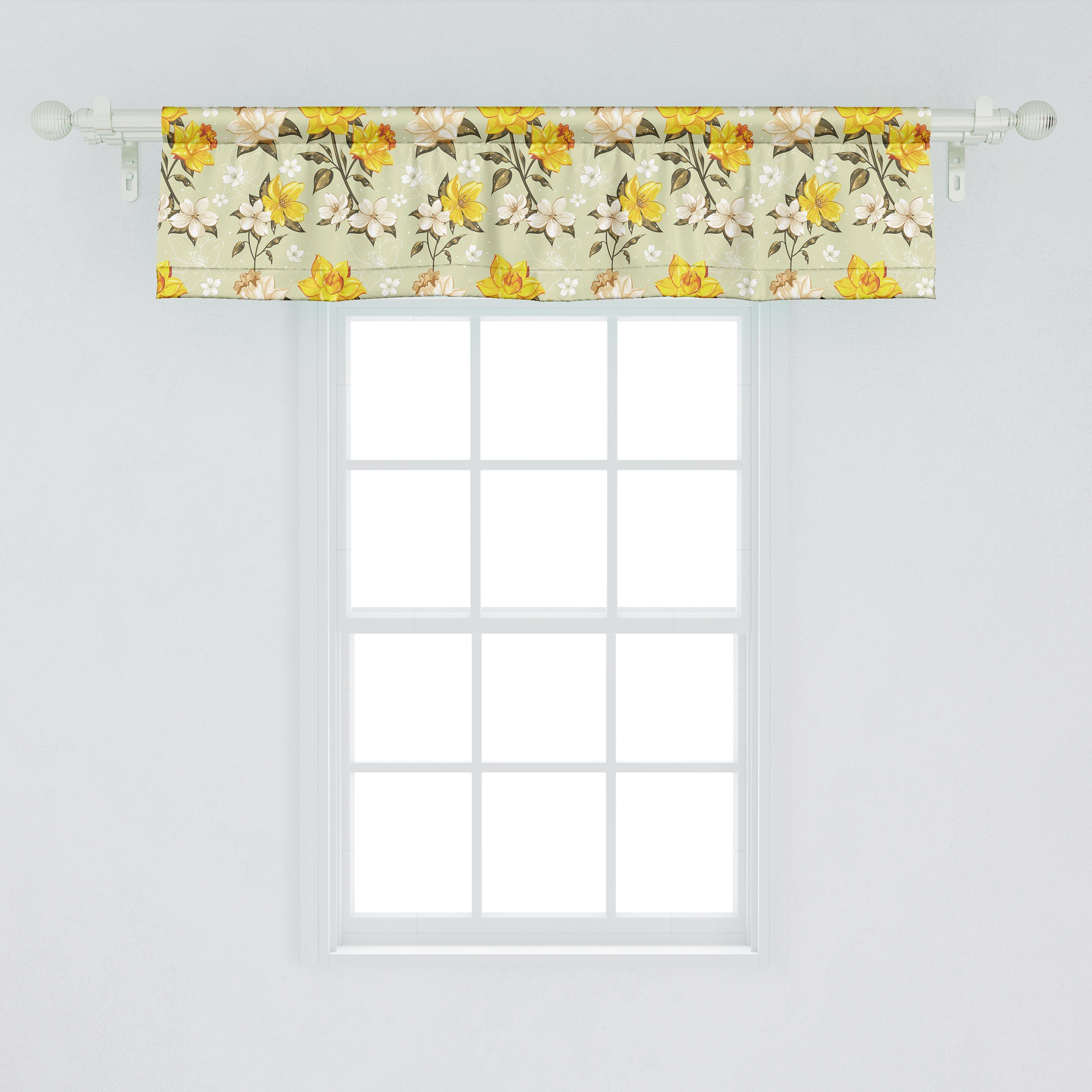 Scheibengardine Vorhang Volant für Küche Frühling Schlafzimmer Dekor mit Floral Ast Narcissus Abakuhaus, Stangentasche, Microfaser