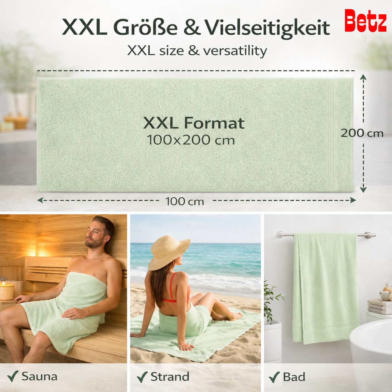 Betz Badetuch XXL 100x200 cm Palermo Saunatuch & Strandtuch Pflegeleicht & saugstark, 100% Baumwolle (1 Stück, 1-St)