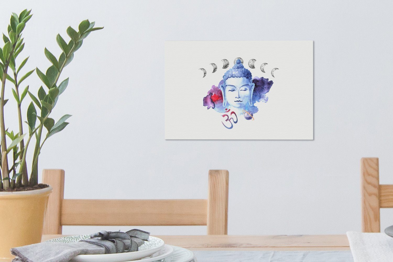 30x20 Buddha Wandbild OneMillionCanvasses® cm (1 Wanddeko, Leinwandbilder, - Aufhängefertig, Mond, - Leinwandbild Kopf St),