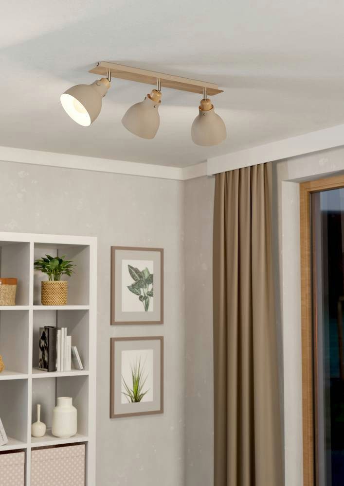 EGLO Deckenspot ARRECIFE Deckenstrahler, Stahl, E27, IP20, Wohnzimmerlampe, Flurlampe, ohne Leuchtmittel, Spot, L74,5 x B14,5 x H23,5 cm, braun, nickel-matt, 3X28W exkl.