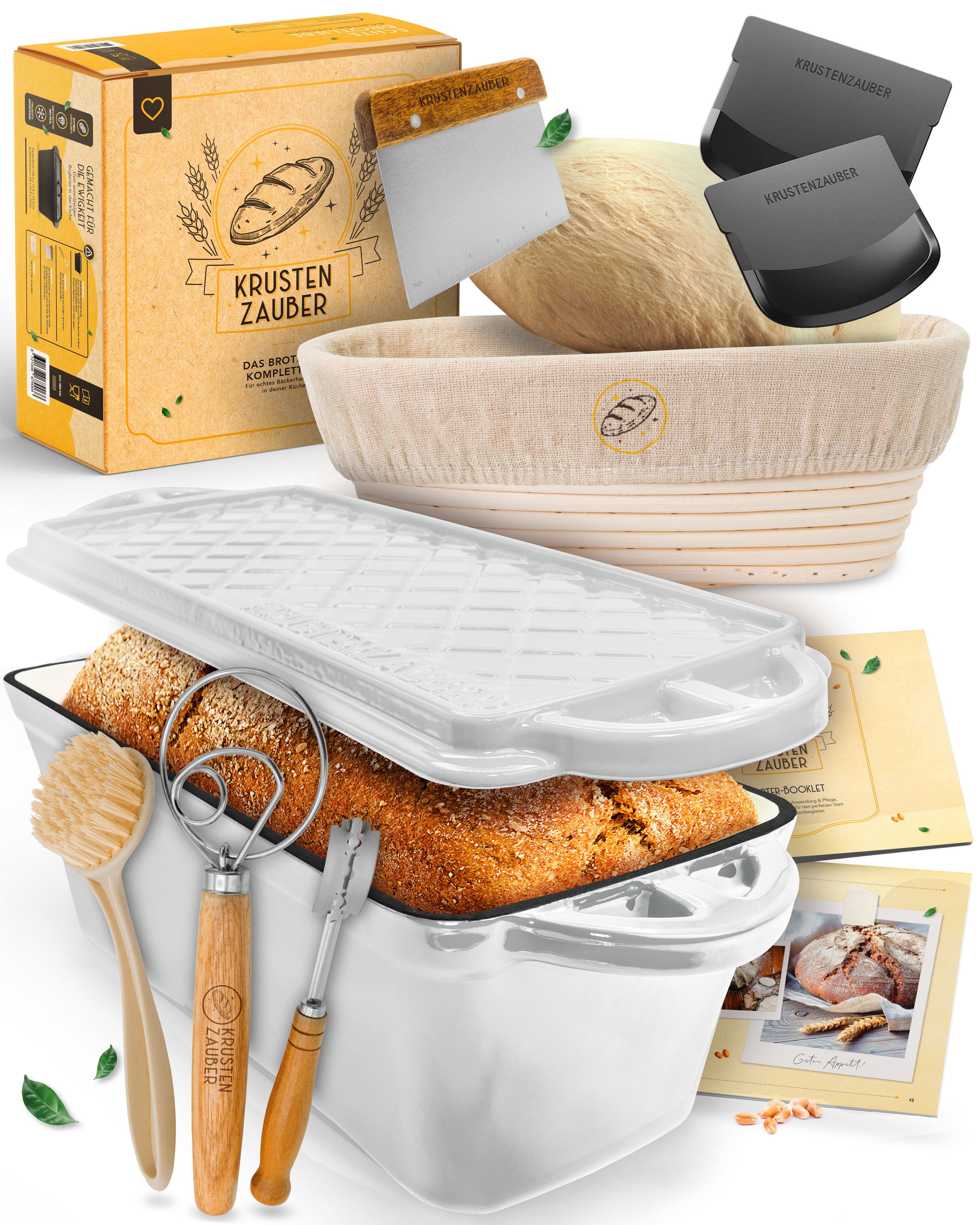 Krustenzauber Brotbackform Emaille Brotbackform 28cm mit Deckel im Komplettset, Kastenform Brot