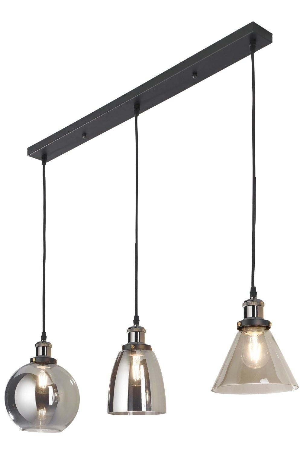 casa NOVA Pendelleuchte ARON, Grau, Eisen, Glas, 3-flammig, Breite 80 cm, ohne Leuchtmittel, Hängeleuchte, Hängelampe
