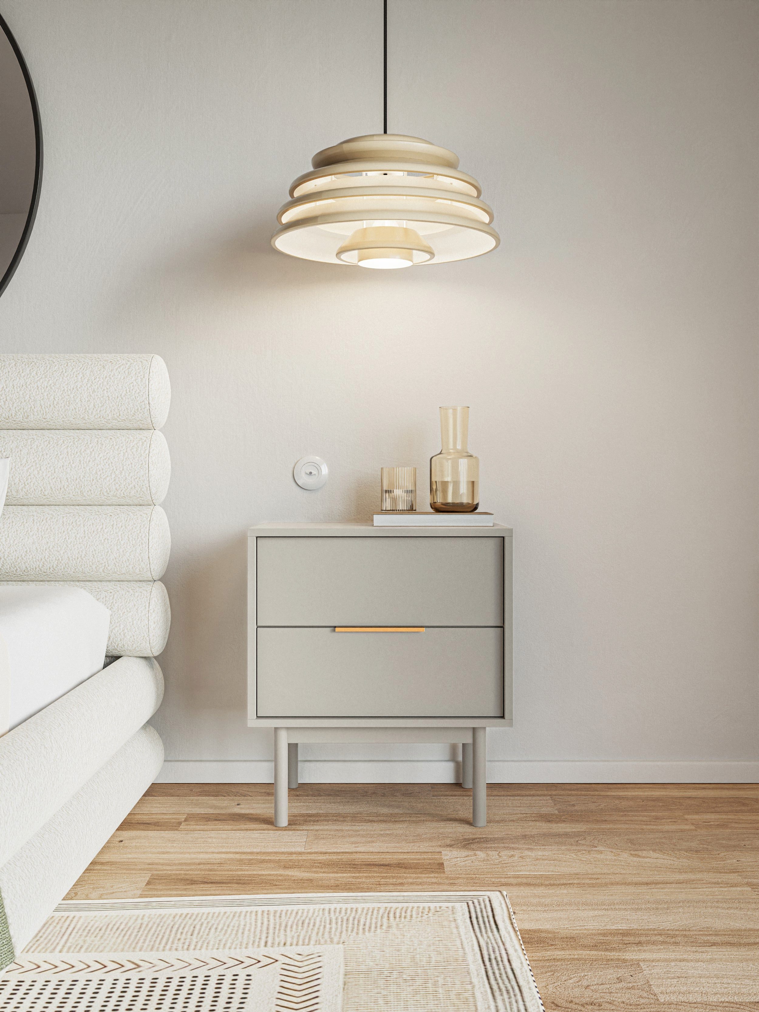 Selsey Nachttisch VIVIARO, 2 Schublanden mit Soft-Close-Funktion und goldfarbenem Stangengriff