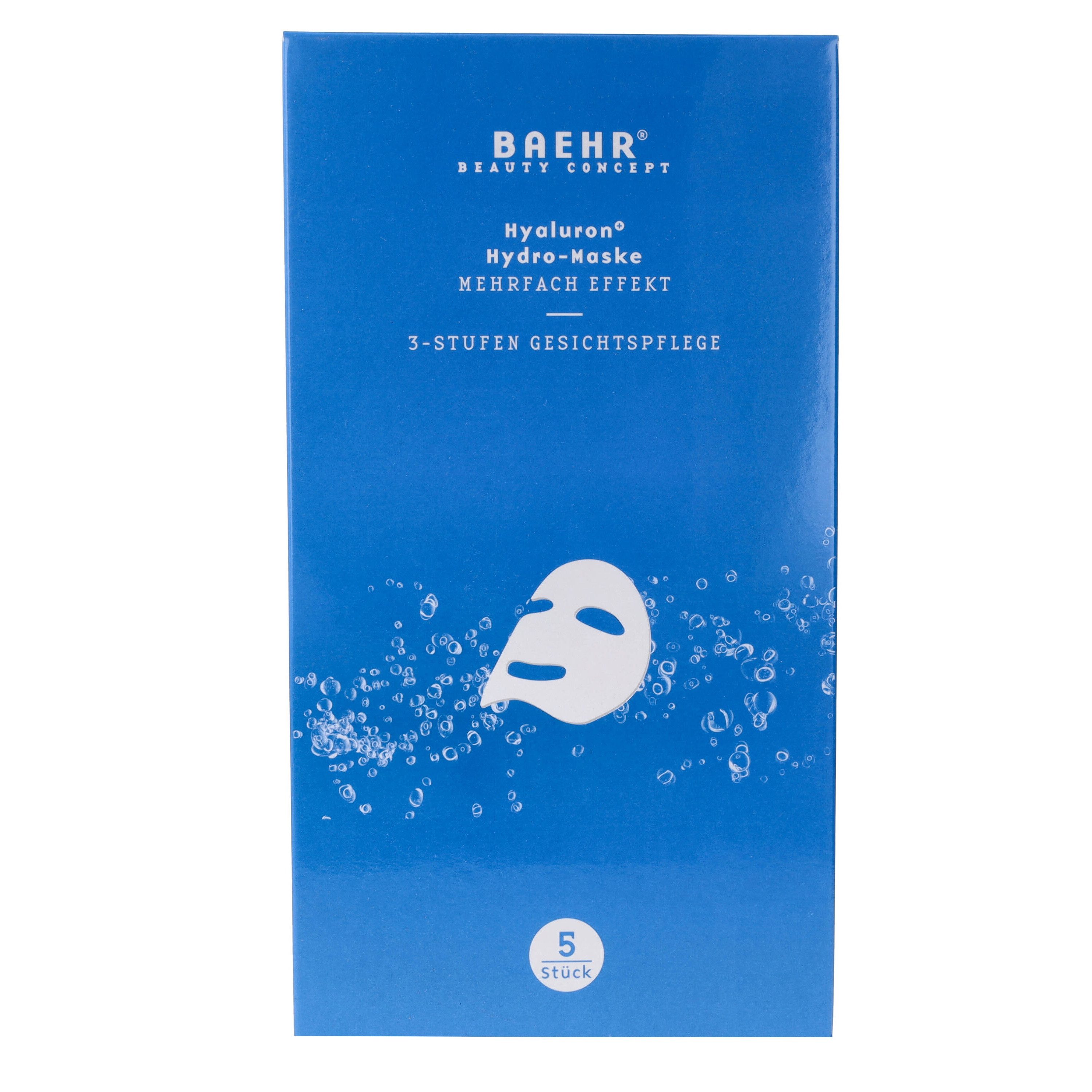 BAEHR BEAUTY CONCEPT Gesichtsmaske Baehr Beauty Concept Hyaluron+ 3-in-1 Hydro-Masken 5 Stk Straffender, aufpolsternder Effekt, 3-tlg., Kombination aus Maske, Serum und Creme