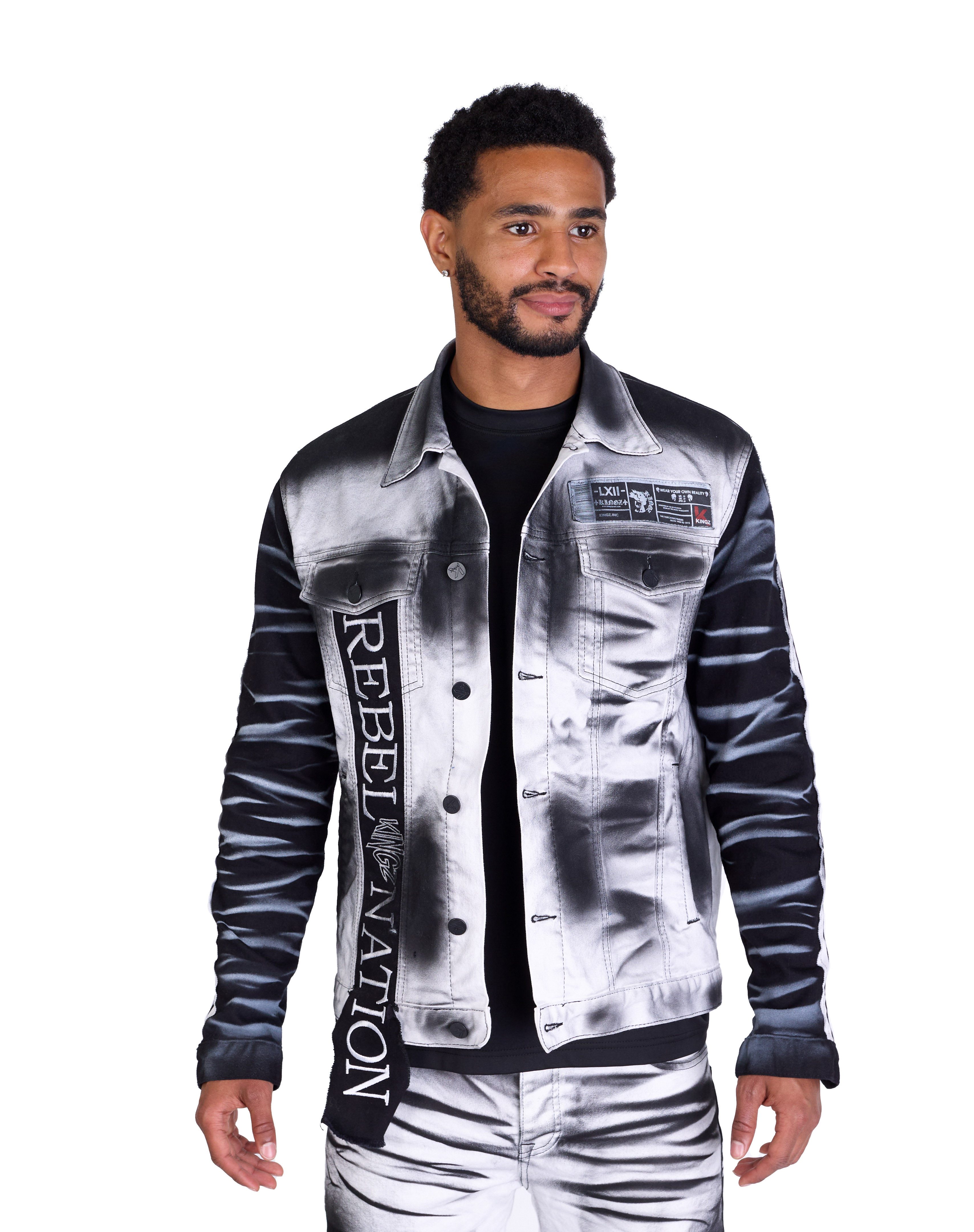 KINGZ Jeansjacke Herren Batik Designer Jeansjacke Totenkopf