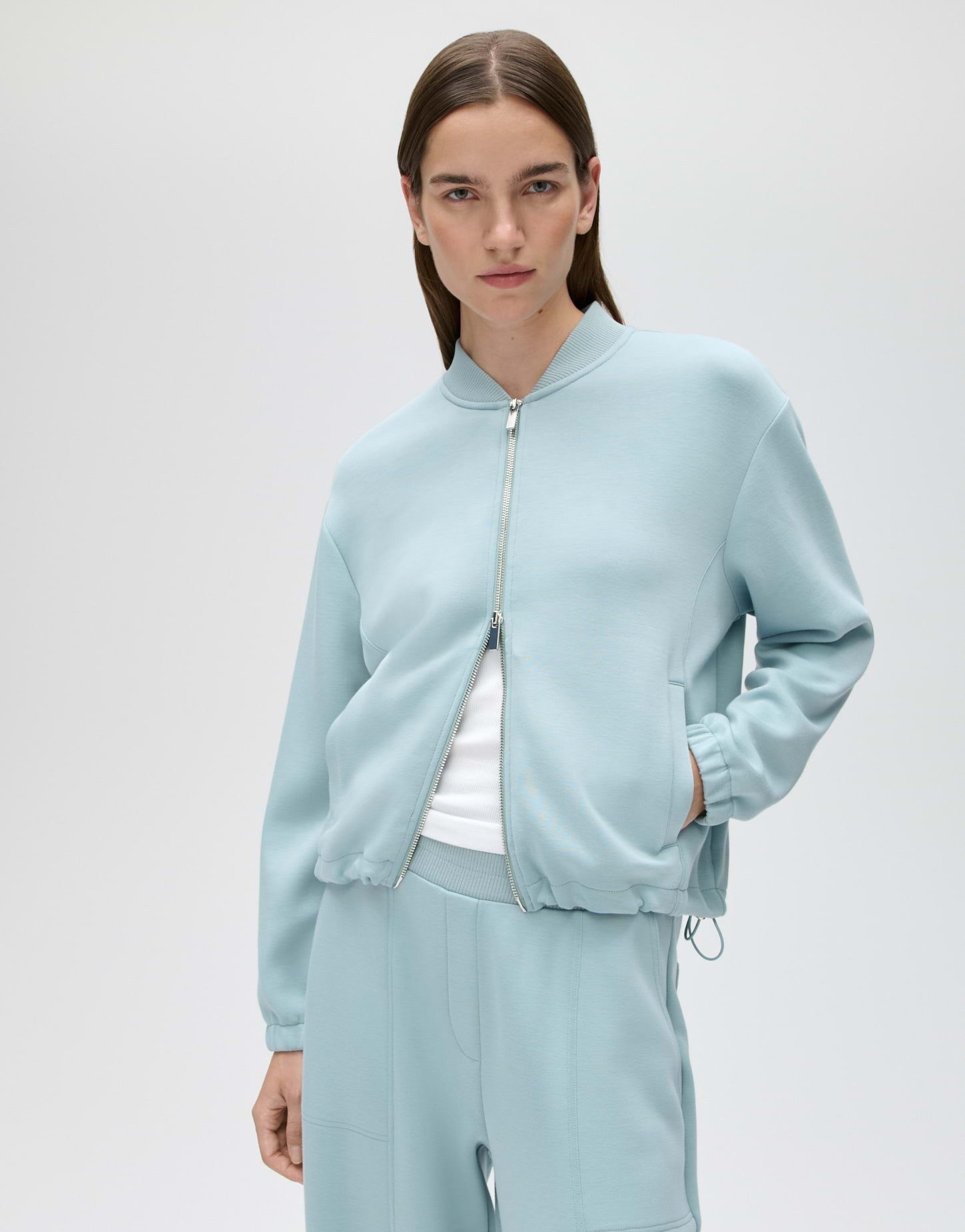 OPUS Blouson Glacki club aus Sweatware mit Mélange-Effekt Leicht verkürzte O-Silhouette mit weichem Griff und Ballonsaum
