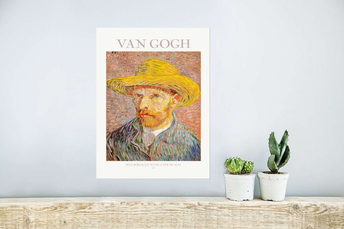 MuchoWow Poster Van Gogh Gelb, Gemälde Wohnzimmer, Rahmen Wandbild, Selbstporträt Ohne - - (1 Wandposter für Poster, - St)
