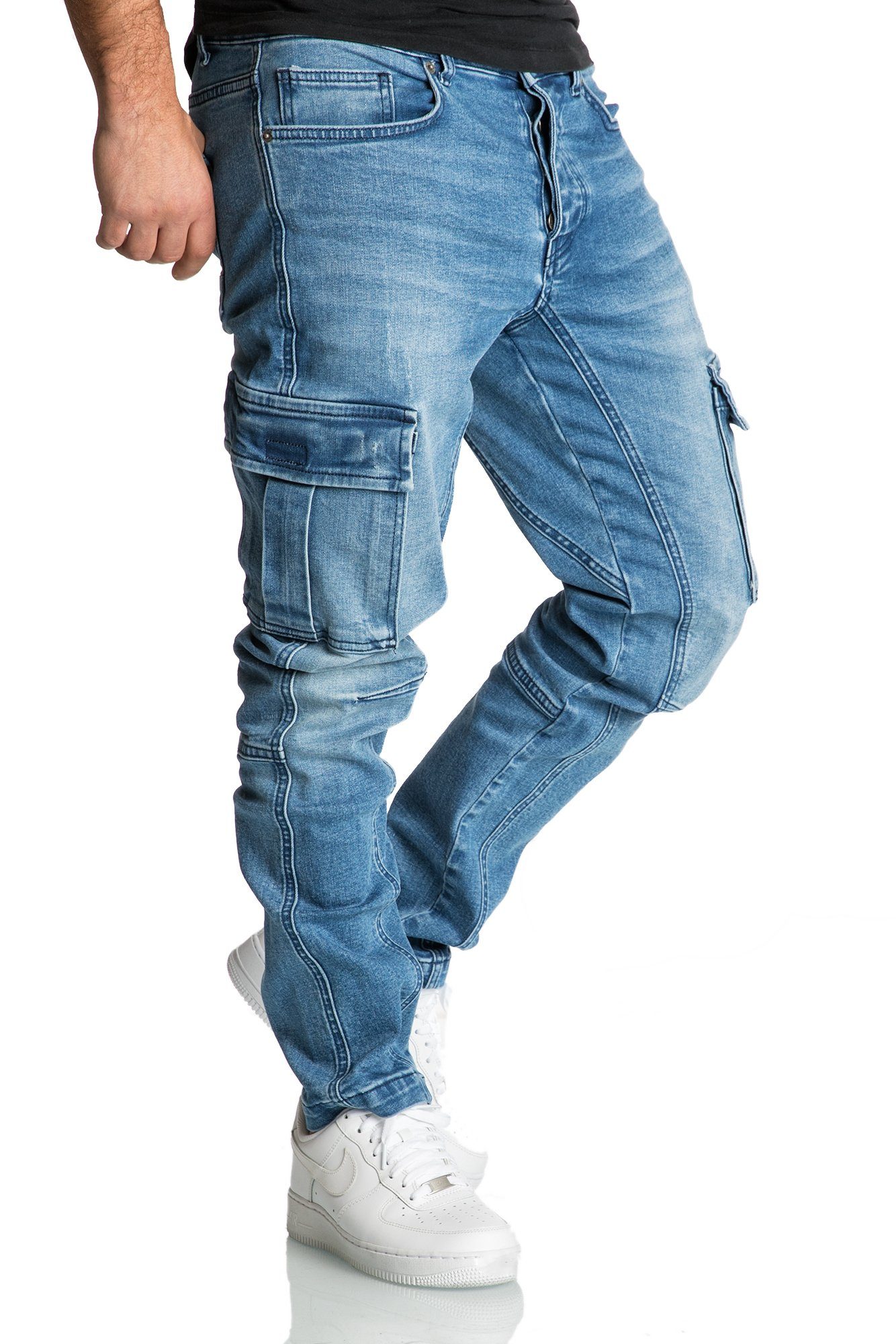 REPUBLIX Straight-Jeans WESTON Herren Regular Fit Denim Cargo Jeans Hose