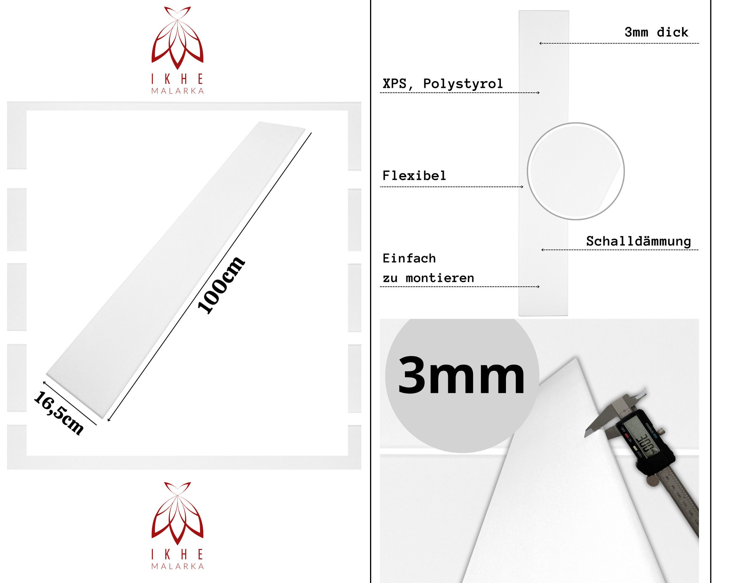 IKHEMalarka Wandpaneel Deckenpaneele Styropor Polystyrol XPS Decke Wand, BxL: 16,7x100 cm, 0,16 qm, (0.167m², 1-tlg., 1 Stück = 100x16,7cm x 3mm Materialstärke)