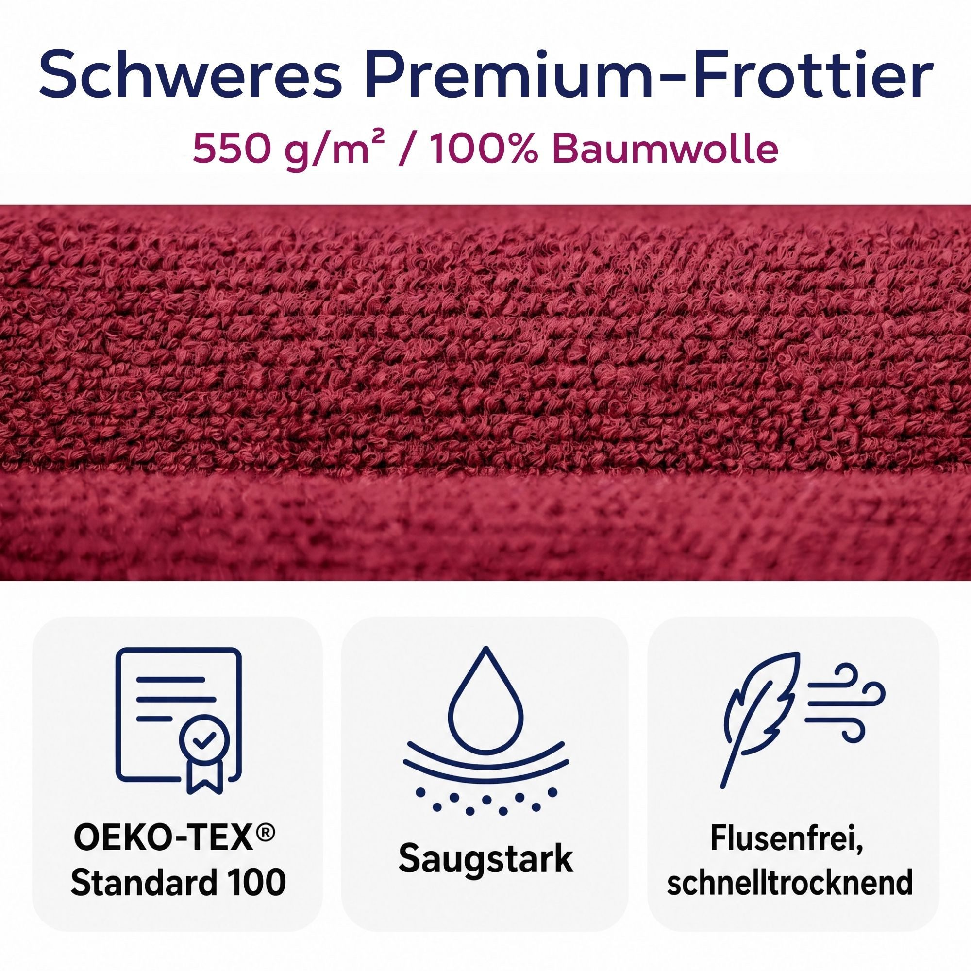 Beautex Handtuch Set, Premium Frottier Sets, 100% Baumwolle 550g/m², Multischlaufen-Optik, Frottier, saugstark, weich, flusenfrei, schnelltrocknend, schadstoffgeprüft
