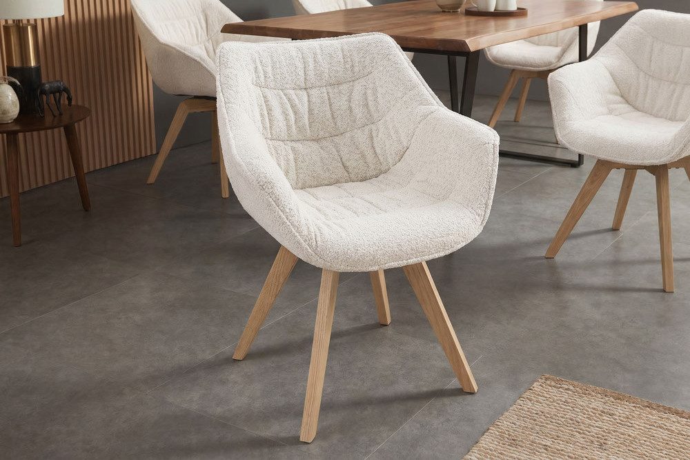 riess-ambiente Drehstuhl THE DUTCH COMFORT beige/natur - Eiche, Massivholz, Bouclé, Auto-Return (Einzelartikel, 1 St), Softer Tweed-Stuhl - ideal f. Wohn-, Schlaf- & Arbeitszimmer od. Küche