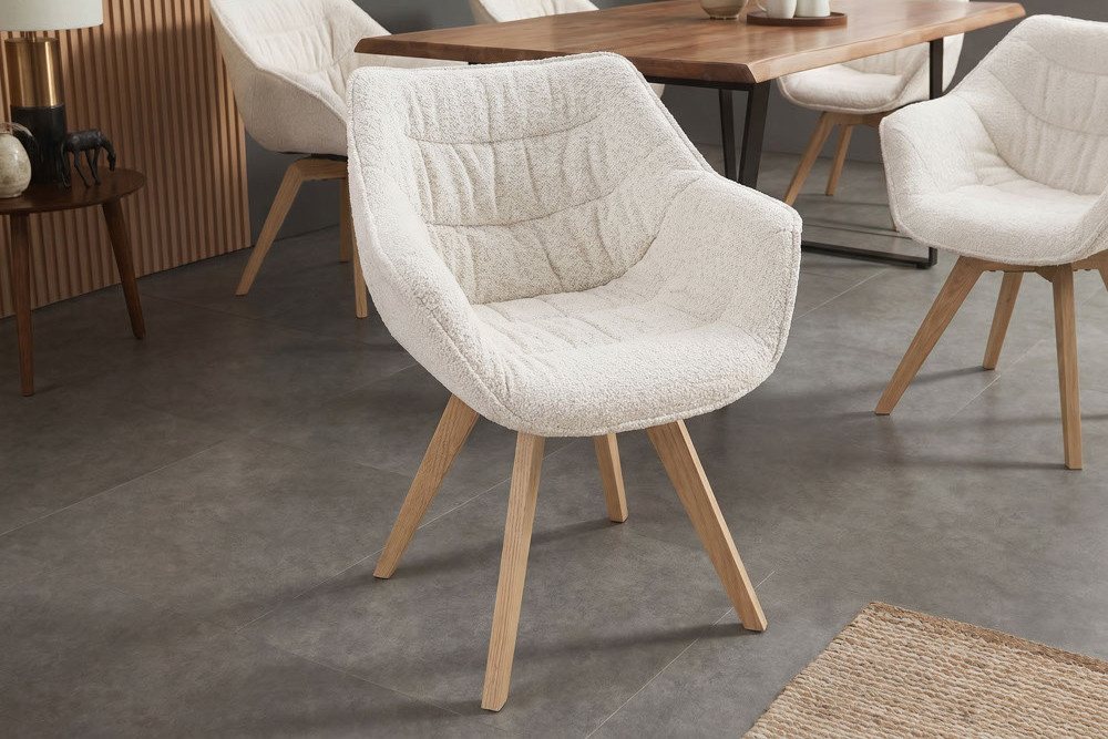 riess-ambiente Drehstuhl THE DUTCH COMFORT beige/natur - Eiche, Massivholz, Bouclé, Auto-Return (Einzelartikel, 1 St), Softer Tweed-Stuhl - ideal f. Wohn-, Schlaf- & Arbeitszimmer od. Küche