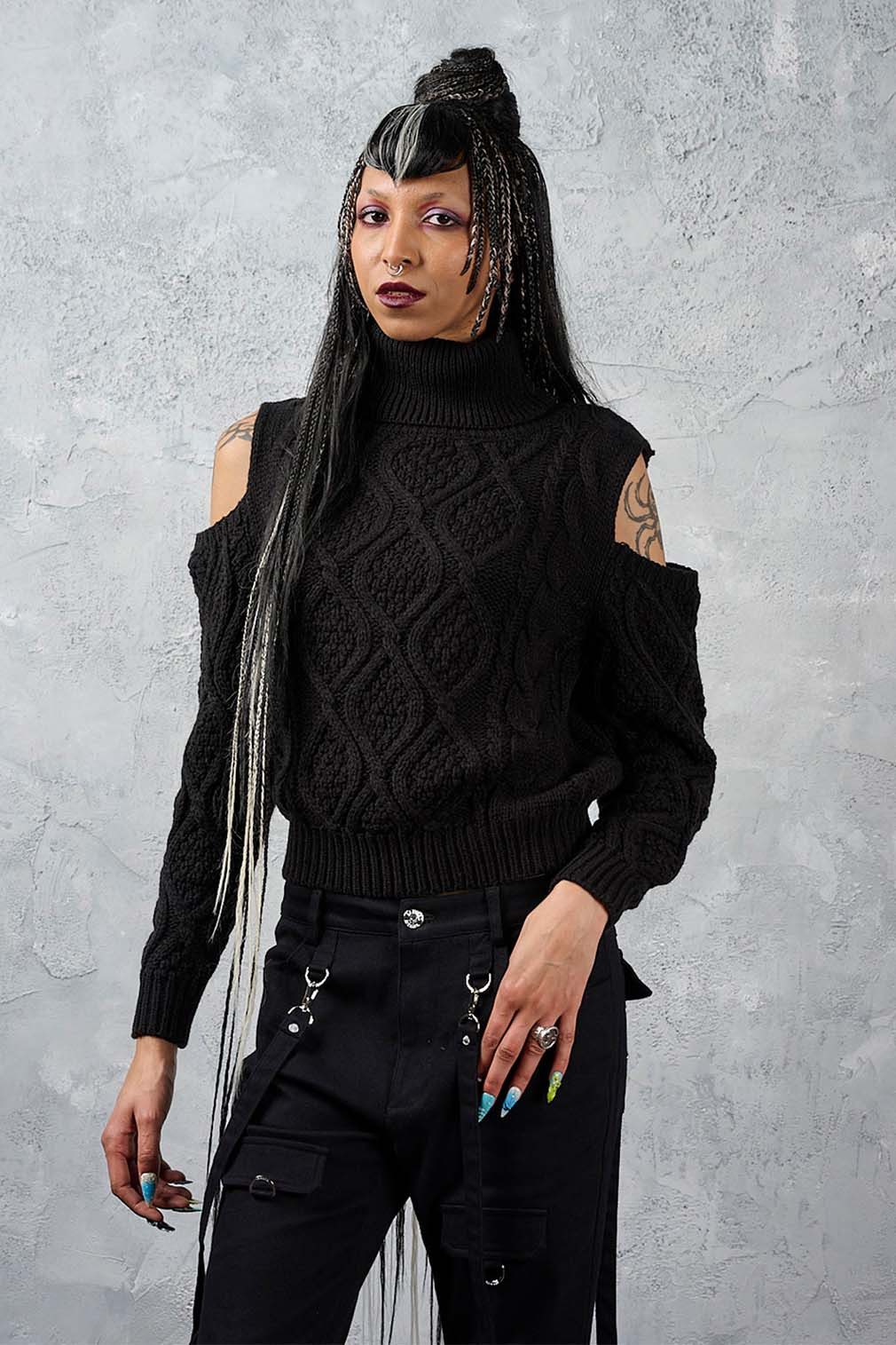 Banned Strickpullover Cozy Riot Jumper Strickpullover Gothic Zopfmuster