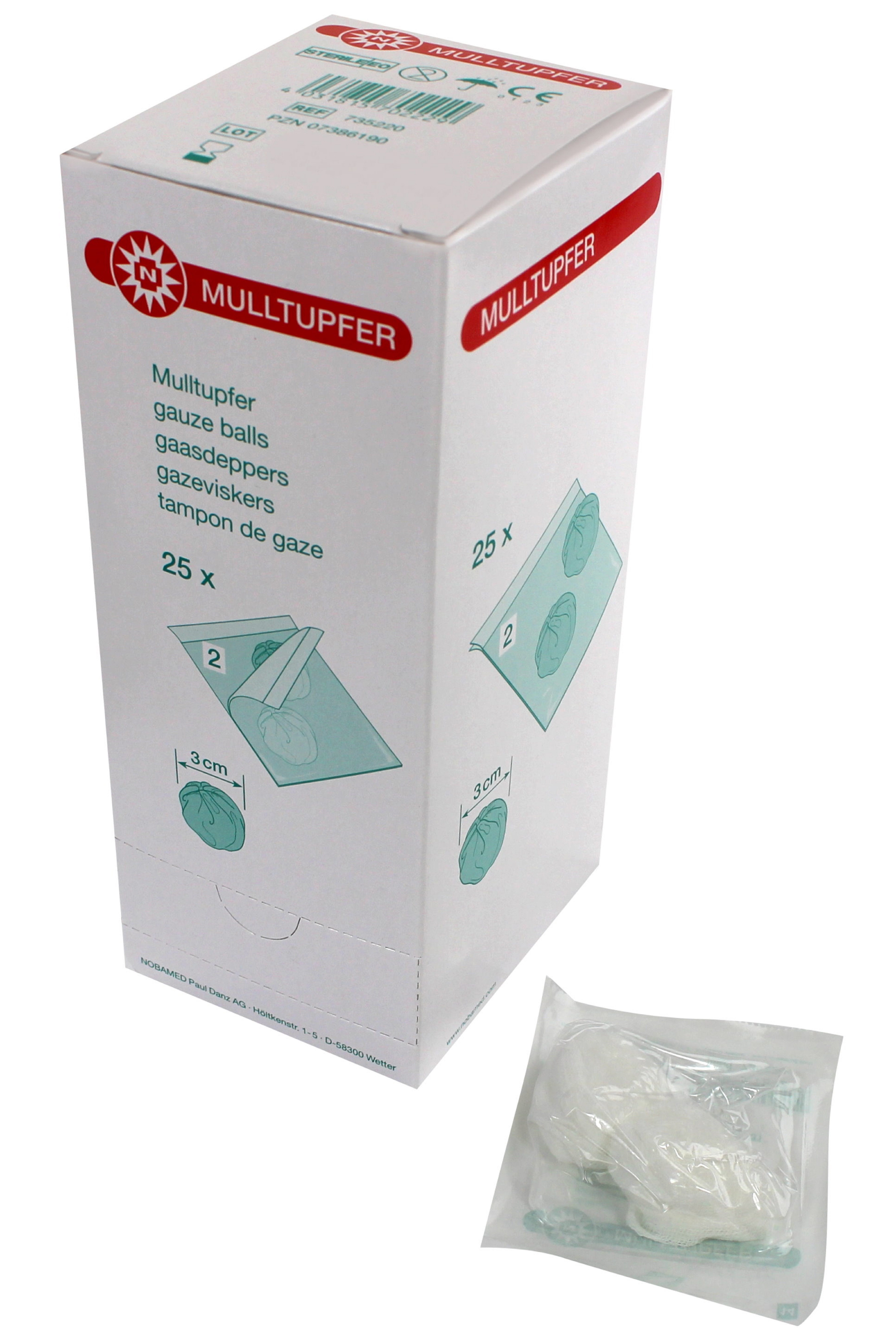 Nobamed Erste-Hilfe-Set Mulltupfer steril, ⌀ 3 cm, 25 sterile Sets à 2 Stück, (25 St)