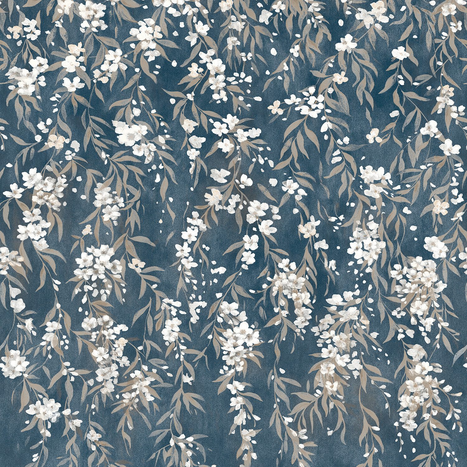 Rasch Fototapete Blumen mit Blumenranken in Blau - 2,80m x 1,59m - Noble Zen, strukturiert, floral, natürlich, botanisch, geblümt, (1 St), Blumentapete