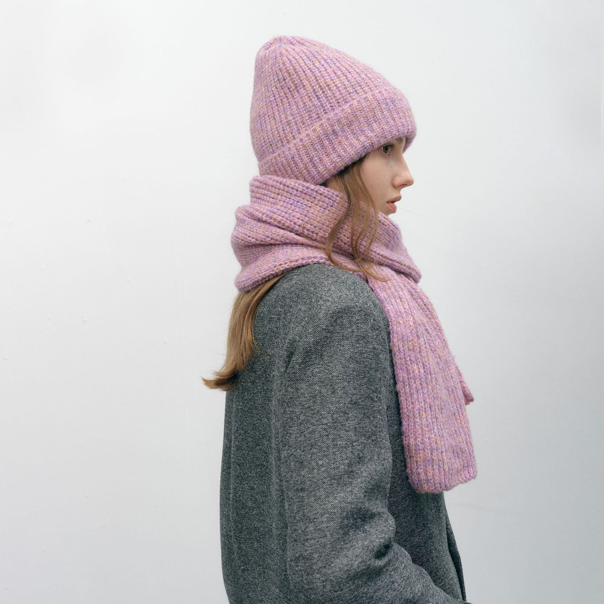 und Strickmütze zweiteiliges warme rosa und Invanter Schal Herbst Winter Schal Set, 238*33.5cm