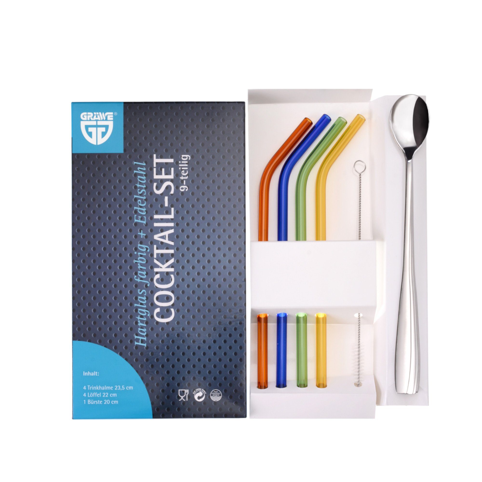 GRÄWE Trinkhalme GRÄWE Trinkhalm-Set 9-tlg., Hartglas, bunt