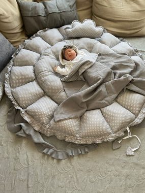 Loolay Bettnestchen Zweiseitig ENGELSNEST XXXL Atmungsaktive WAFFELPIQUE + Decke + Kissen, (als Nestchen Ø90cm; als Krabbeldecke Ø155cm, Kinder Waffel Baumwolle BABYNEST Spielmatte Reisebett Spielunterlage), LOOLAY® - 100% Europäische Stoffe und Kleinserien-Nähen!