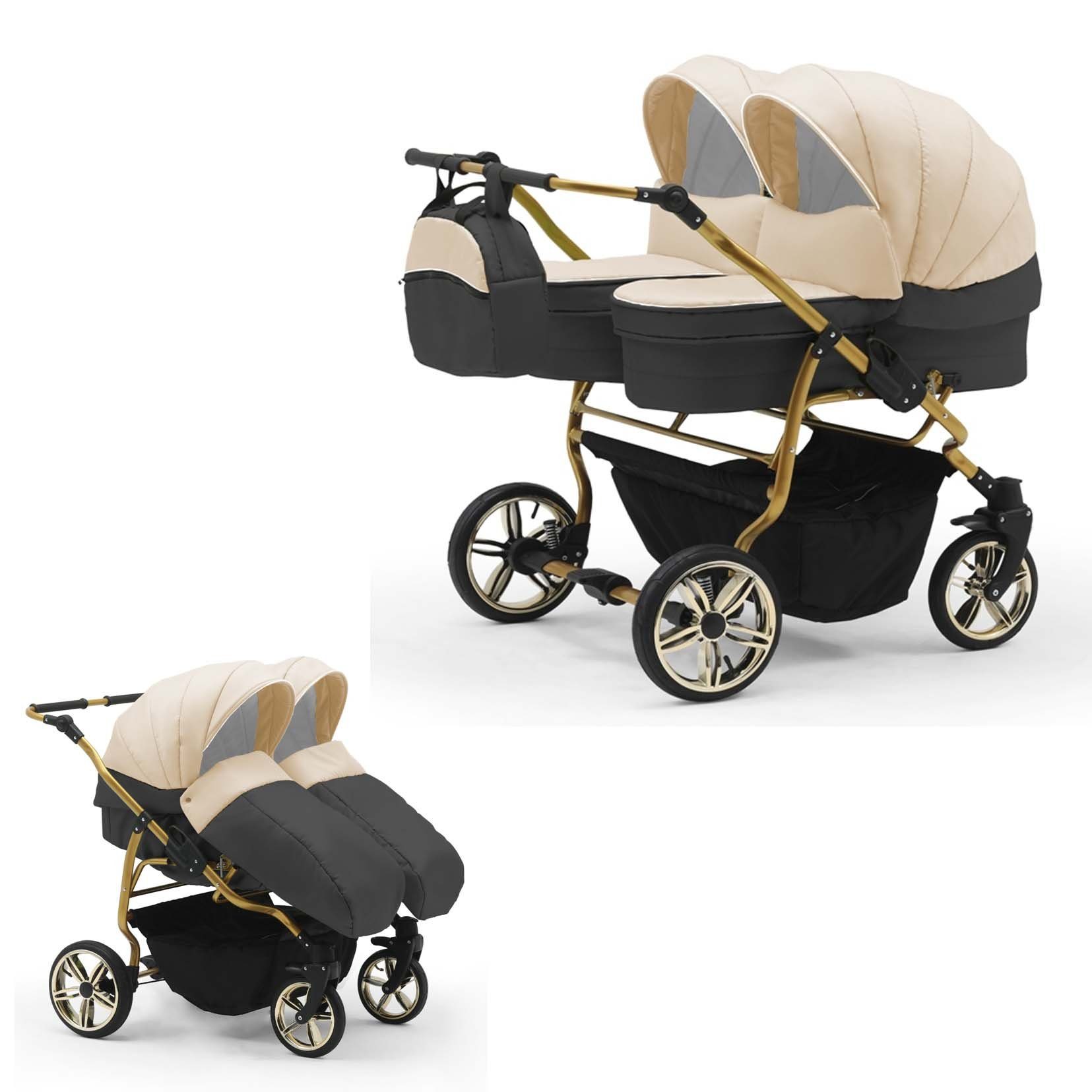 babies-on-wheels Zwillingswagen Creme-Grau 1 - in 2 10 Lux Farben Duet 33 Zwillingskinderwagen in Teile 