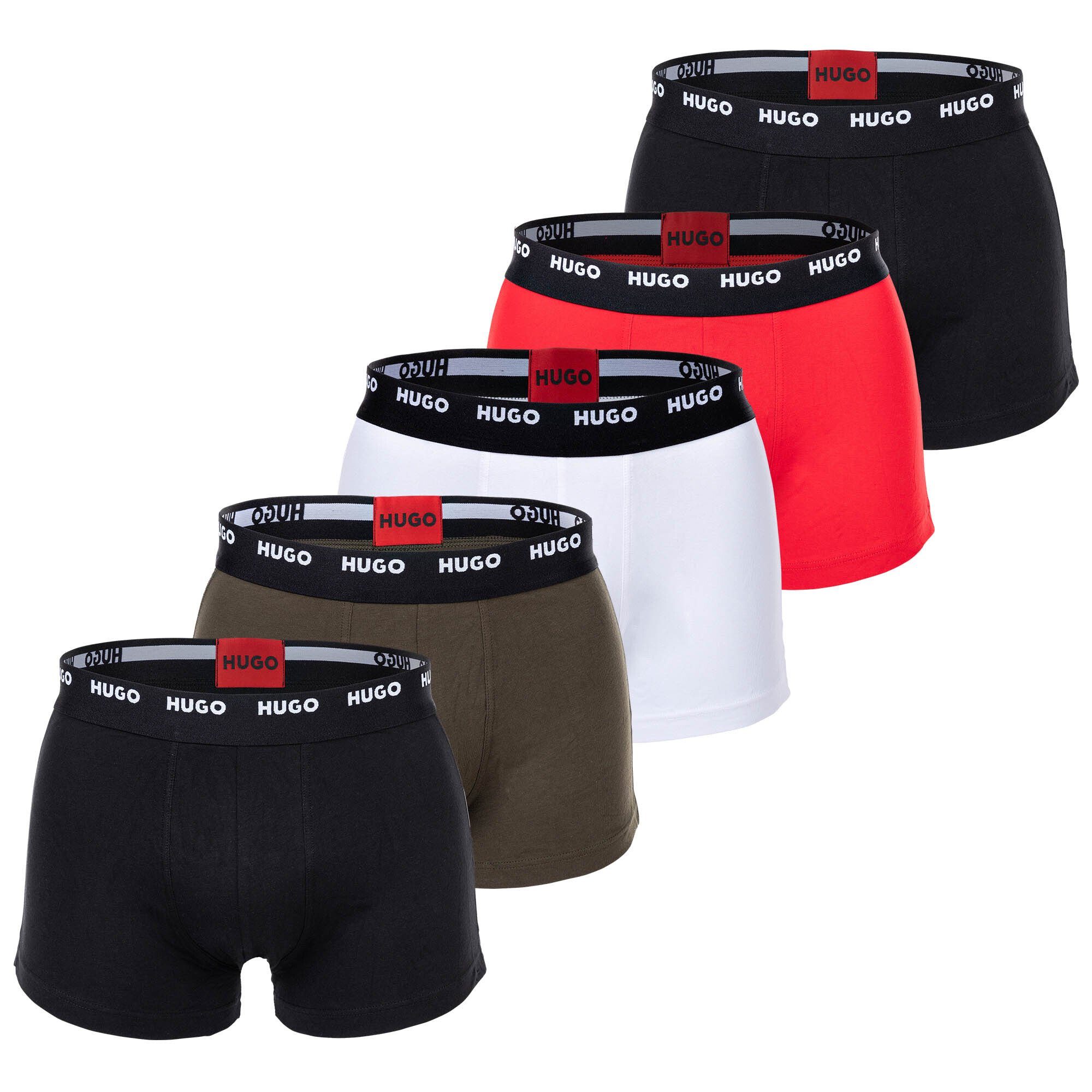 HUGO Boxer Herren Boxer Shorts, 5er Pack - Trunks Five Pack Schwarz/Grün/Rot