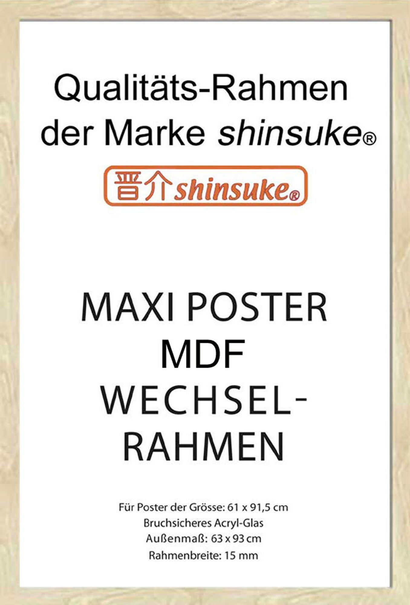 mit (Imitat) Rahmen cm, Shinsuke® Ausführung: Größe Eiche Wechselrahmen, MDF empireposter Maxi Acryl-Scheibe 61x91,5