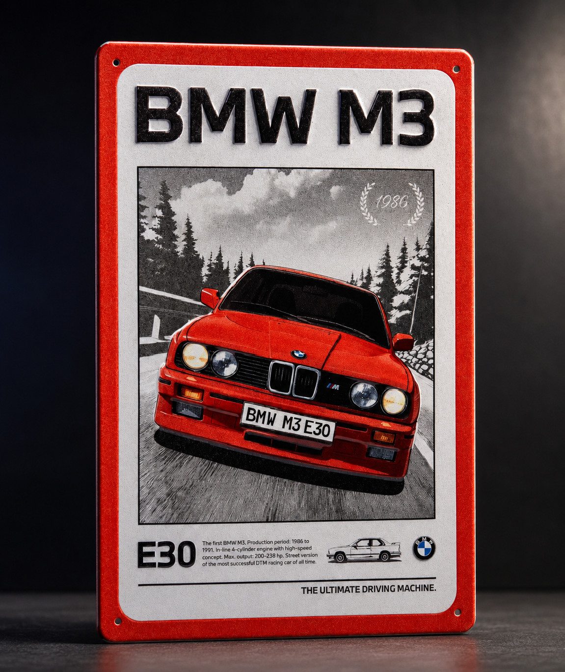 BMW Metallschild BMW M3 E30 20x30cm Blechschild Metallschild Retro Deko Schild Auto, (1 St)
