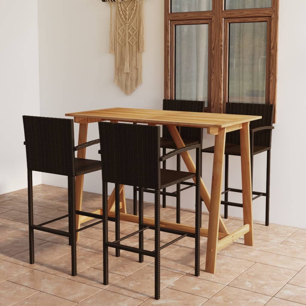 furnicato Gartenbar-Set 5-tlg. Braun, (1-tlg), Wetterbeständige Sitzgruppe aus Echtholz mit stabilen Barhockern