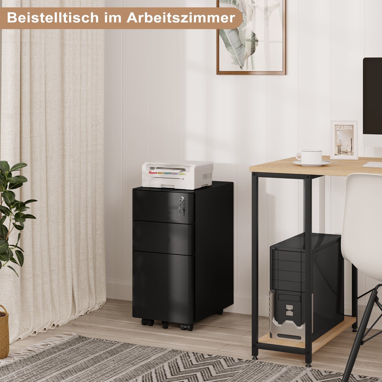 Woltu Rollcontainer, abschließbar, mit 5 Rollen 3 Schubladen Hängeregistrat günstig online kaufen