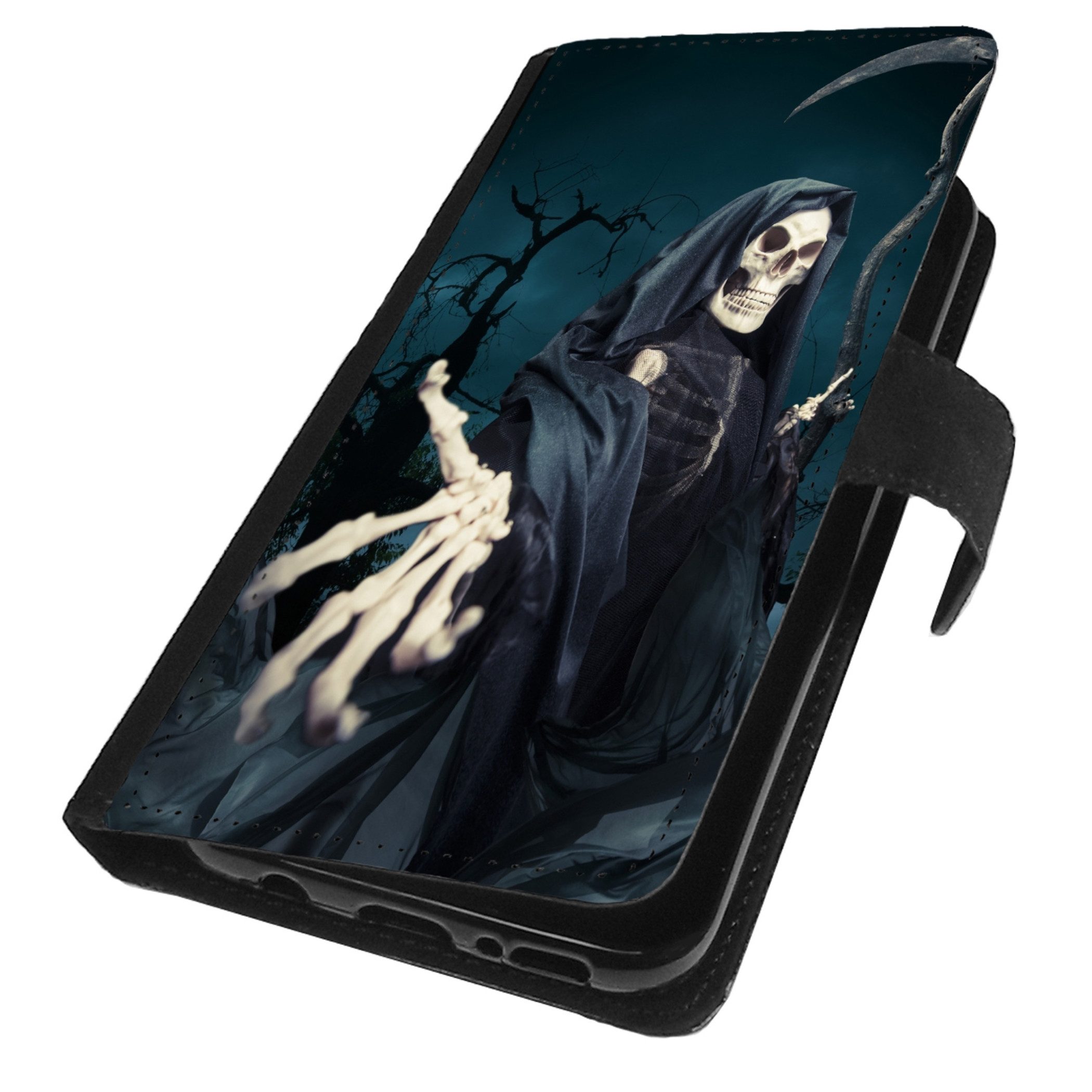 Traumhuelle Handyhülle MOTIV 43 Sensenmann Handy Hülle für Samsung iPhone Xiaomi Google 5G, Handy Tasche Schutz Etui Flip Case Klapp Hülle Cover Silikon