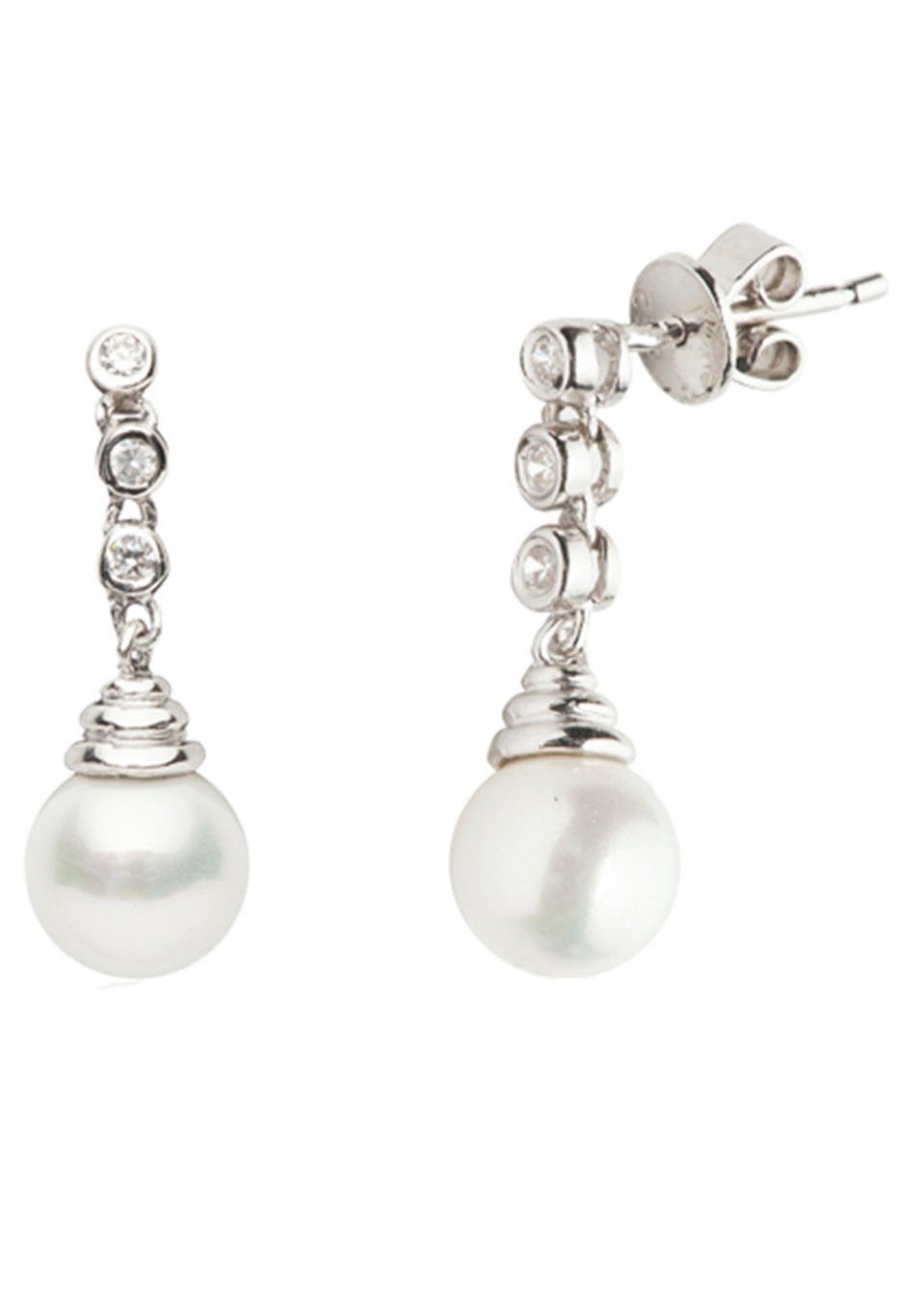 UNIKE JEWELLERY Paar Ohrstecker CLASSY PEARL, UK.BR.1204.0001, mit Zirkonia (synth) - mit Perle (synth)