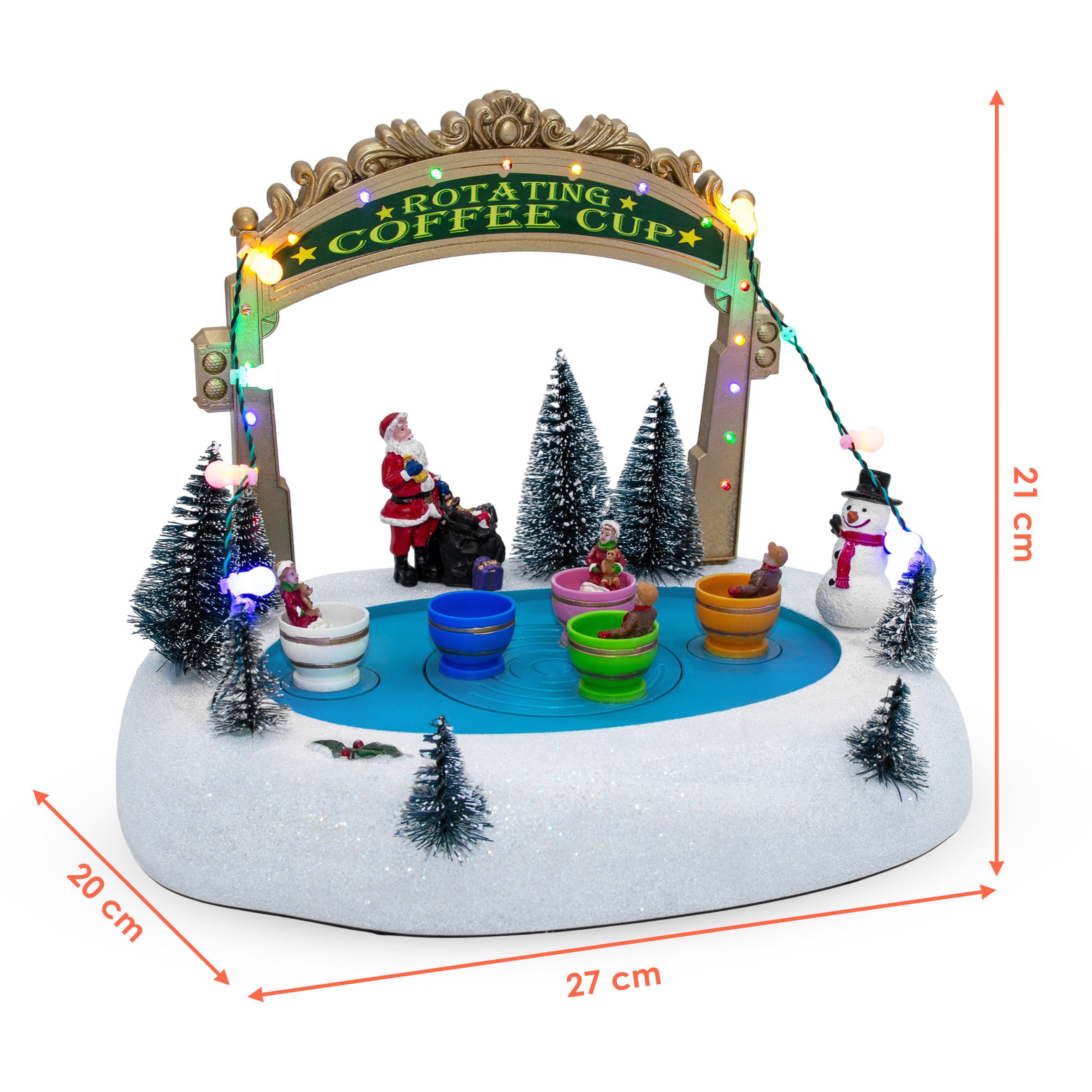 Spetebo Weihnachtsdorf LED Eisbahn mit Kaffee Tassen mit Musik 27 x 21 cm, weihnachtliche Musik optional zuschaltbar