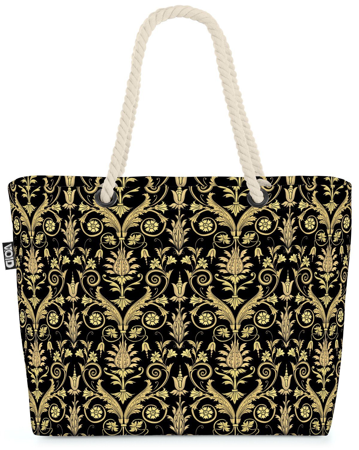 (1-tlg), Gold Strandtasche Design Schwarz a Pflanzen VOID Blumen Muster Italien interieur Barock