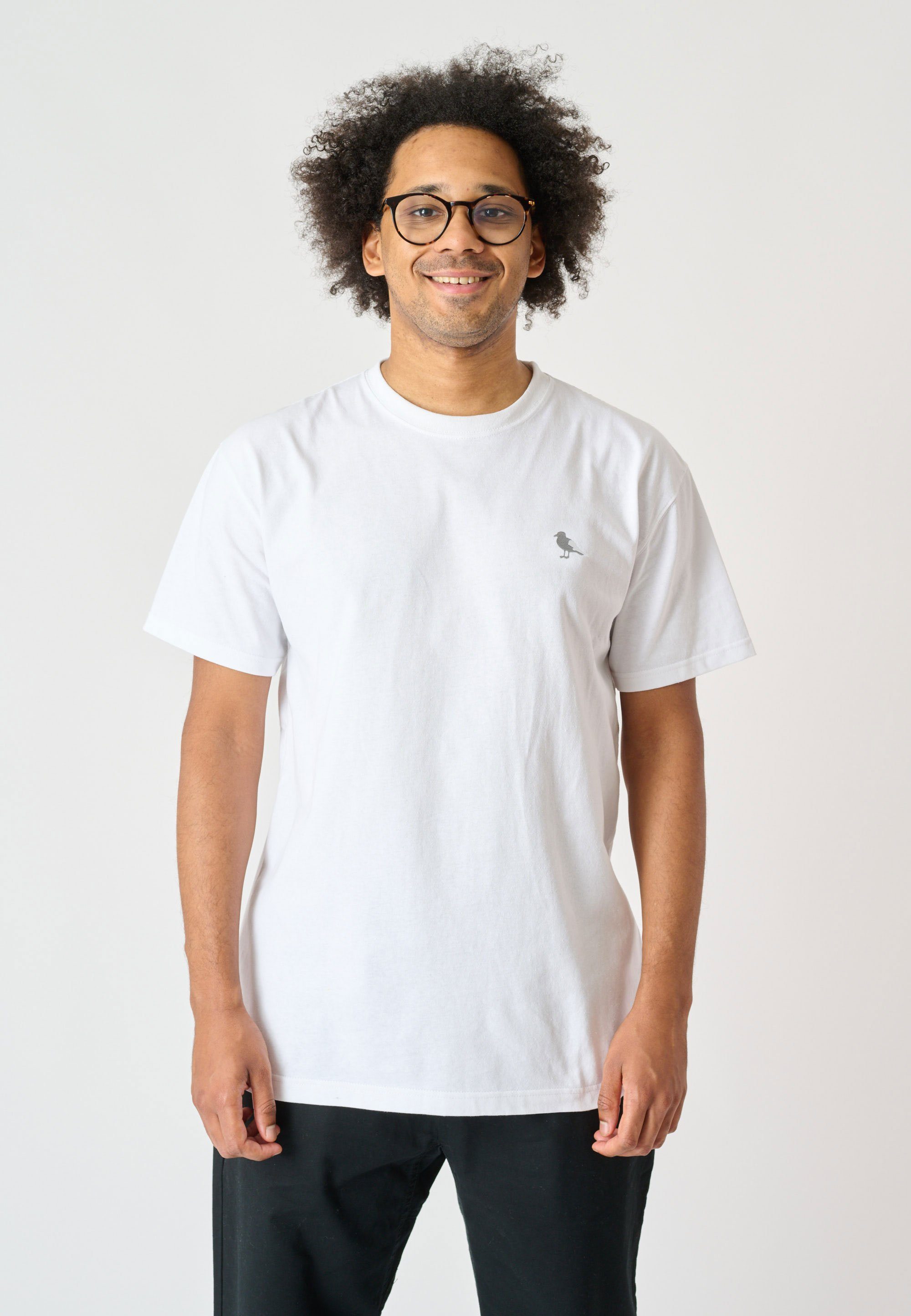Cleptomanicx T-Shirt Embroidery Gull Mono mit lockerem Schnitt weiß