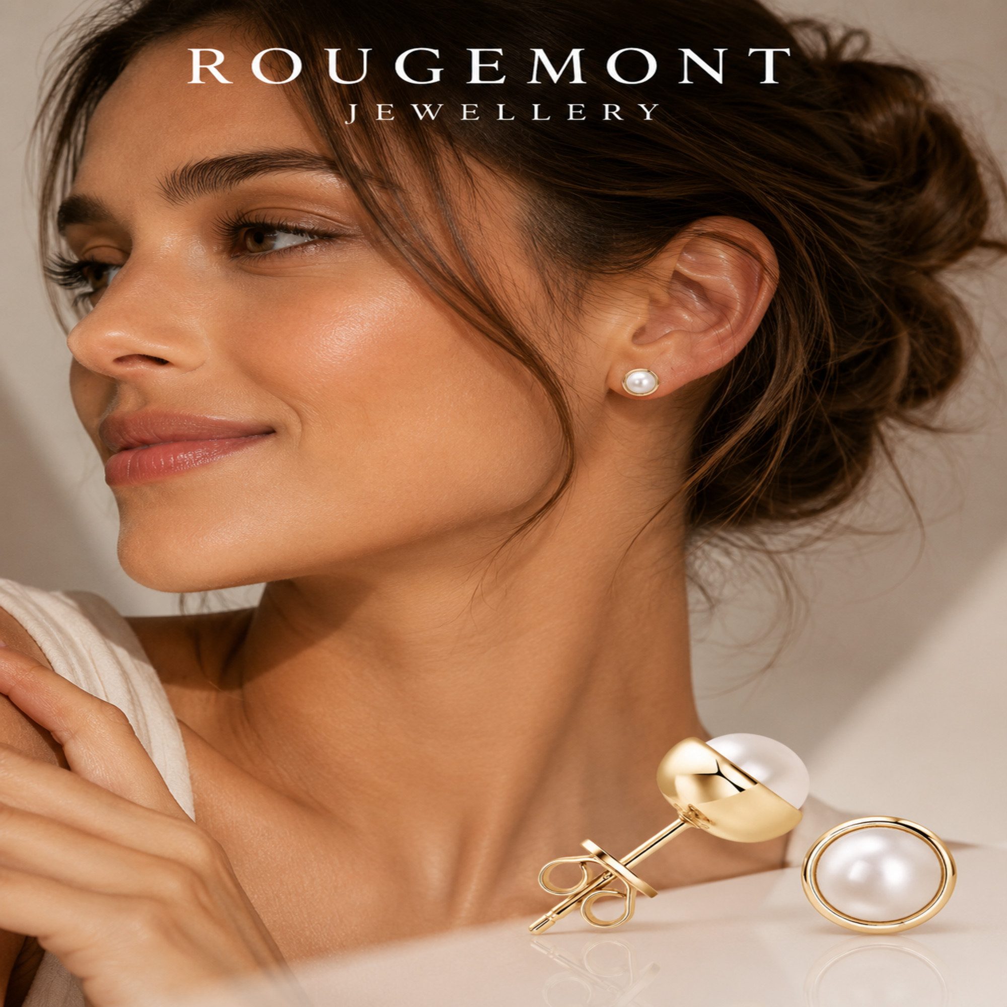 ROUGEMONT Perlenohrringe Elegante Perlen Damen Ohrstecker 7,5mm Perle, Süßwasserperle (Echte Zuchtperle) – Bild 4 von 5