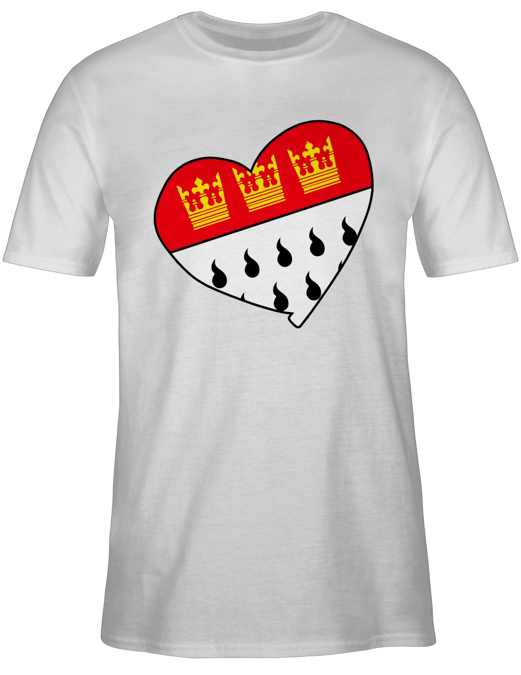 Köln Herz T-Shirt 3 Wappen Weiß & Karneval Shirtracer Fasching