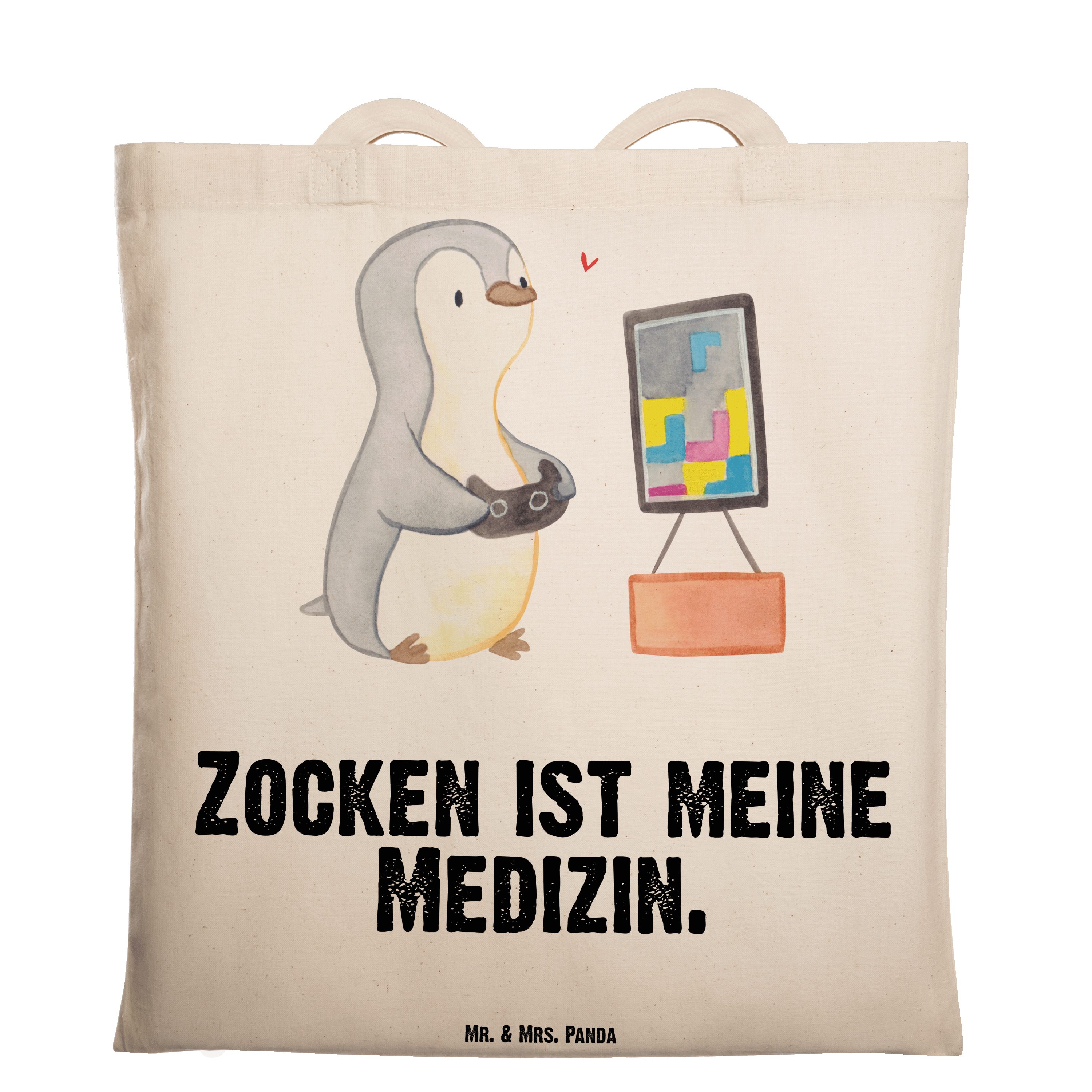 Mr. & Mrs. Panda Tragetasche Pinguin Zocken Medizin - Transparent - Geschenk, Sportler, Gaming, St (1-tlg)