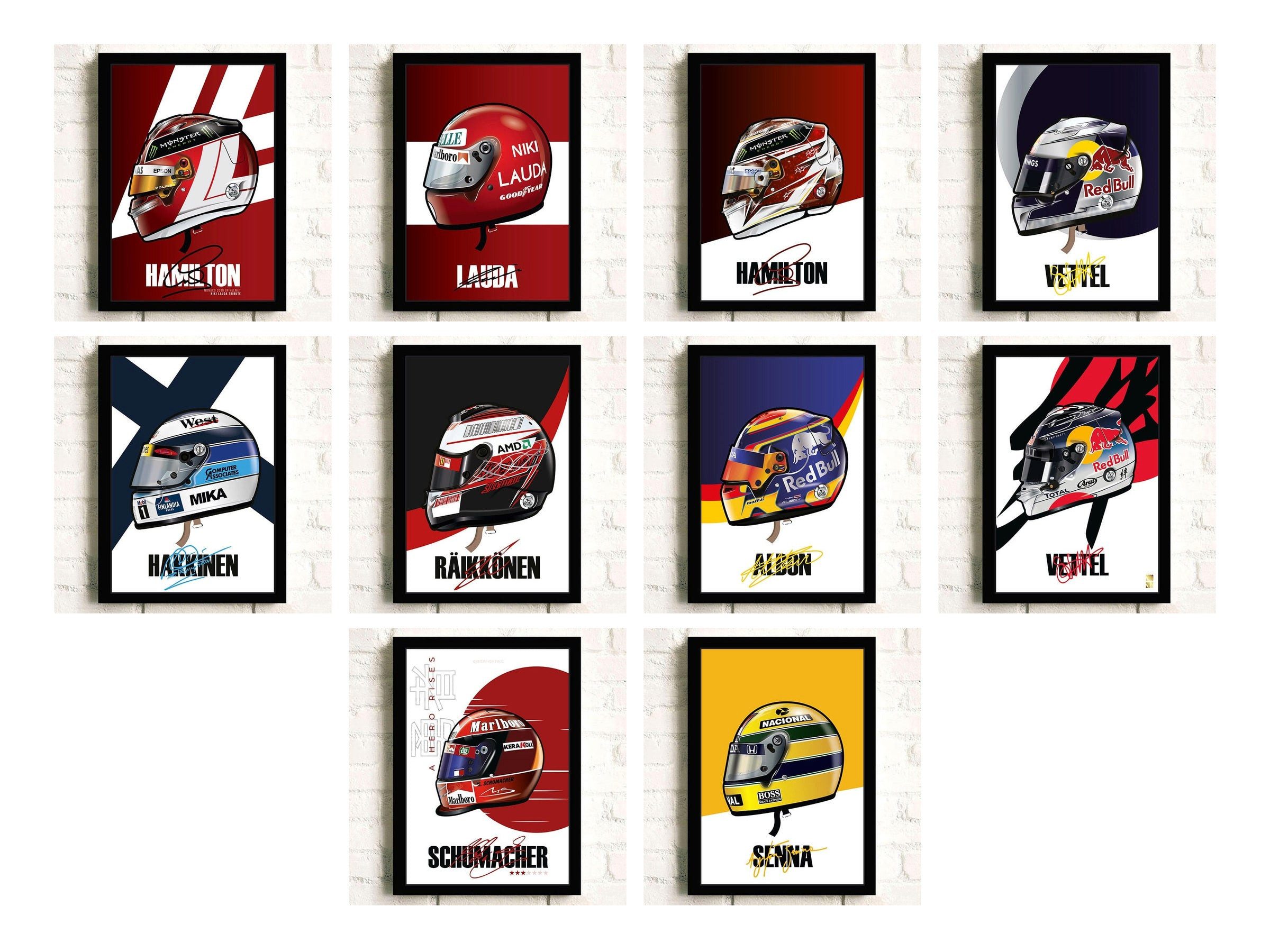 JUSTGOODMOOD Poster Formel 1 Helm Rennfahrer Name Unterschrift Deko Print ohne Rahmen F Ra, F Raikkönen (1 St)