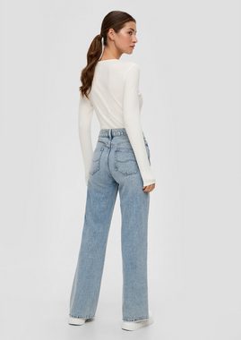 QS Stoffhose Jeans Catie / Slim Fit / High Rise / Wide Leg / Acid Wash Waschung, Label-Patch