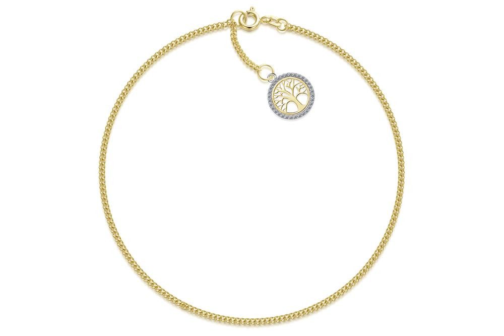 Silberkettenstore Fußkette Fußkette Panzer 1,7mm mit Anhänger Lebensbaum - echt 585 Gold