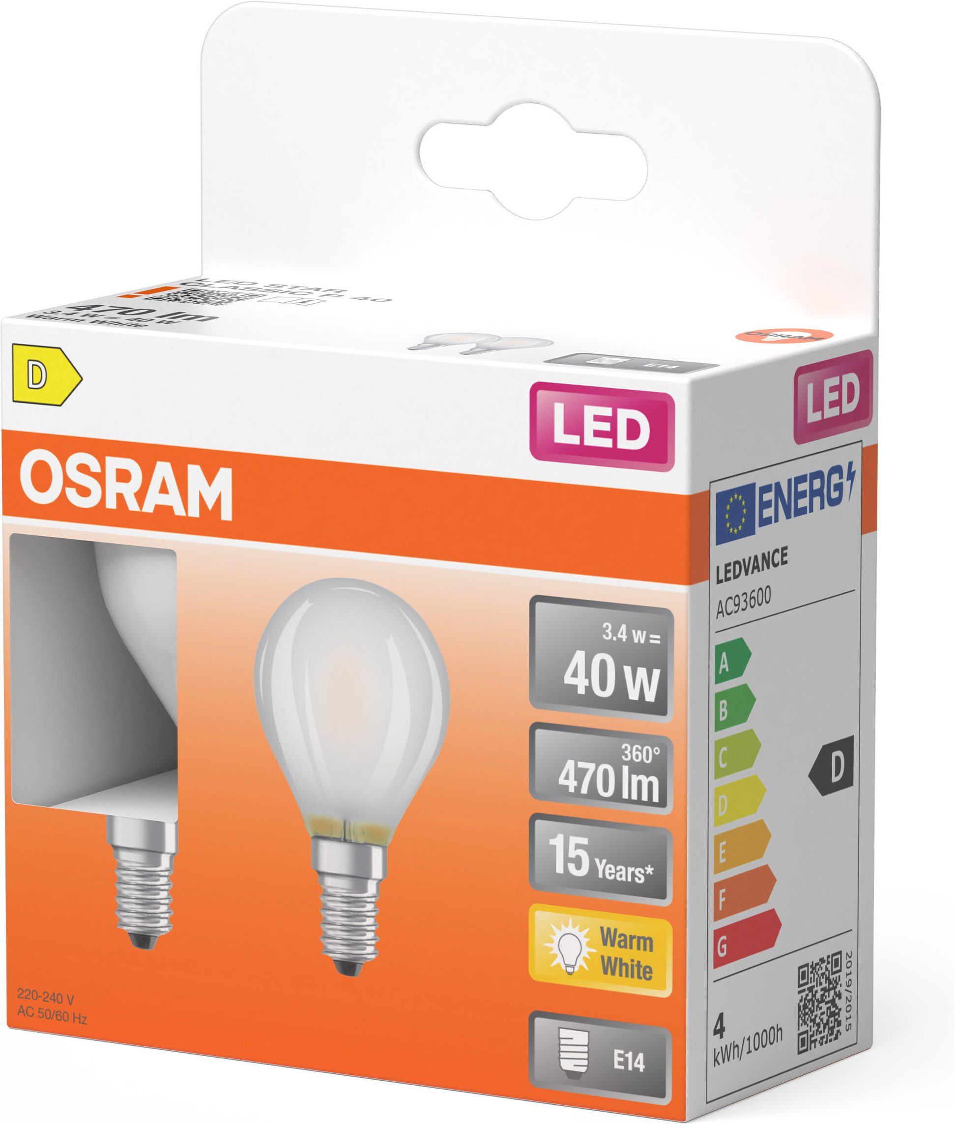 Osram LED-Leuchtmittel LED-Lampe Star Miniballform P, E14, 2 St., Warmweiß