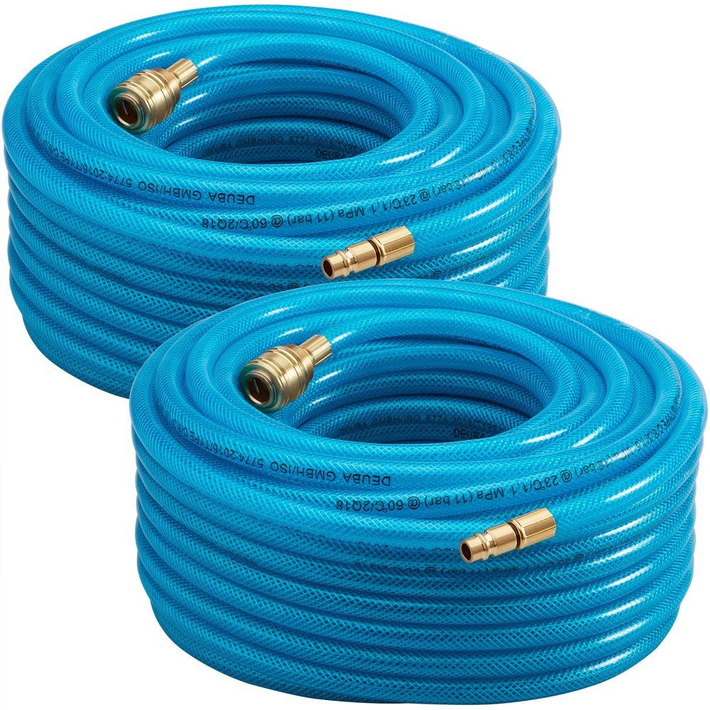 monzana Druckluftgeräte-Set, 2x Druckluftschlauch 30m PVC Schnellkupplung 15 bar 1/4" Anschluss Ø