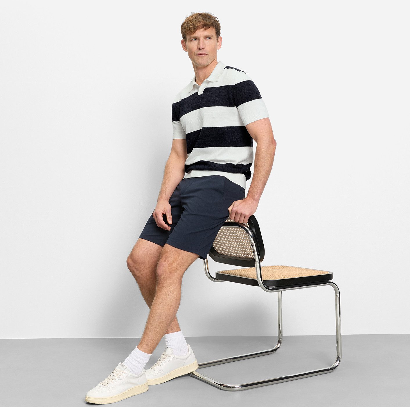 OLYMP Kurzarmshirt mit Block-Streifen und im Strick-Look – Bild 5 von 5