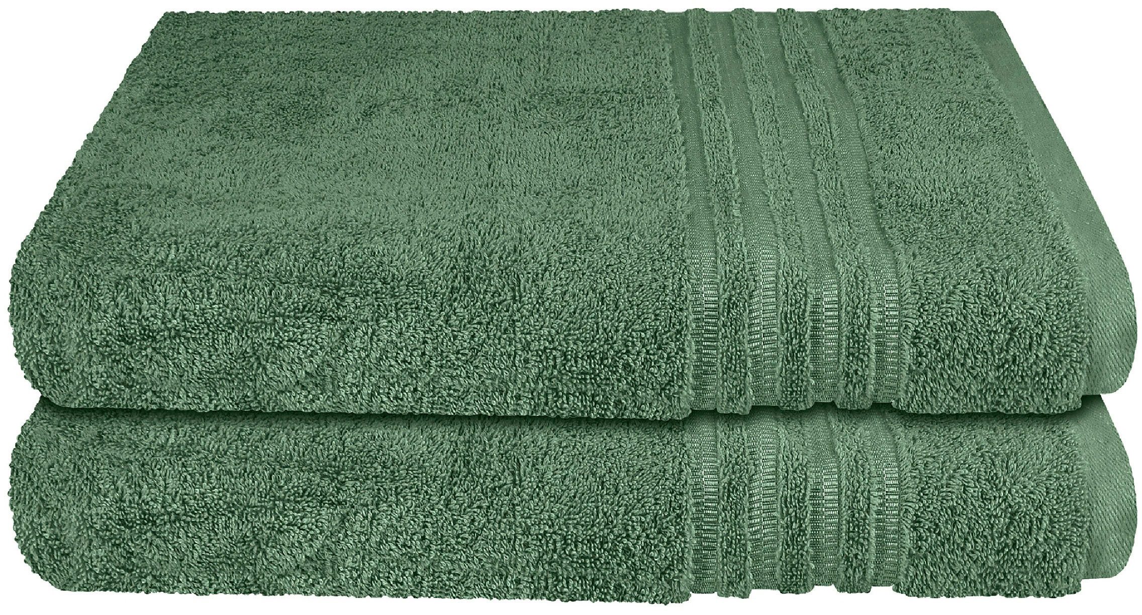 Schiesser Duschtücher Milano aus 100% Baumwolle mit eleganter Bordüre in Hoch-Tief-Optik, Frottier (Set, 2-St), Made in Green