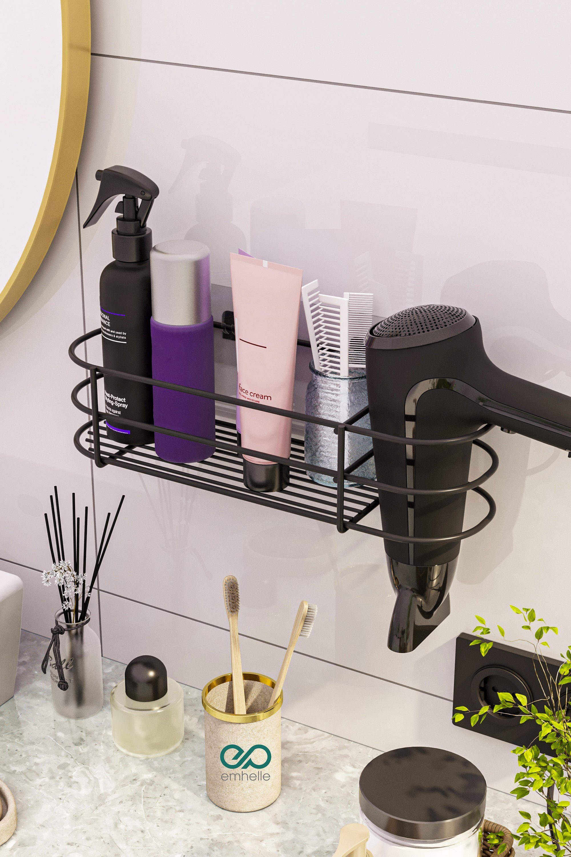 Emhelle Duschablage Selbstklebend Duschhalterung Organizer Wandregal mit 4 Haken