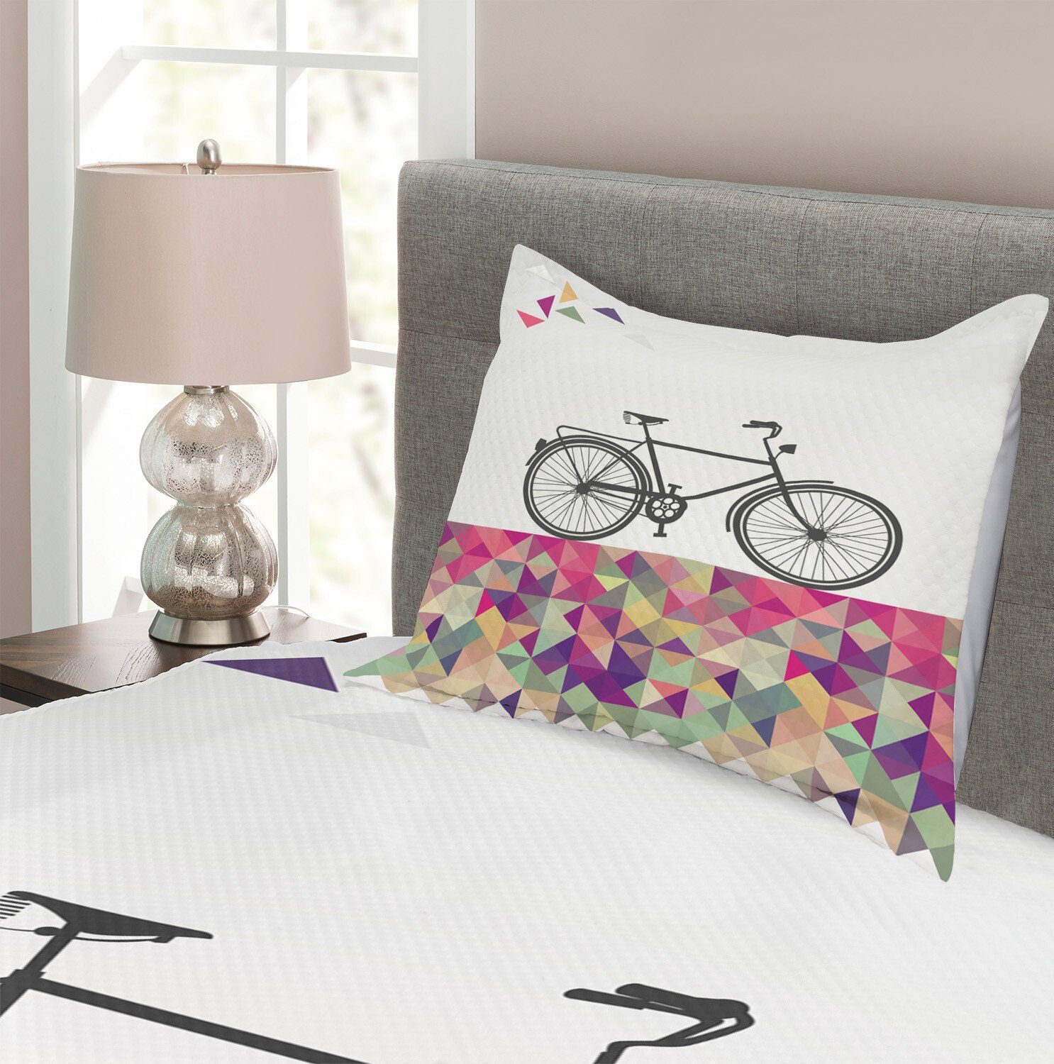 Tagesdecke Set mit Kissenbezügen Waschbar, Mosaic Fahrrad über Color Abakuhaus, Jahrgang