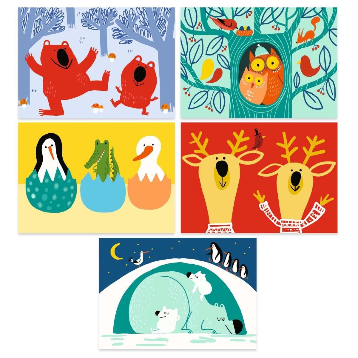 DJECO Kreativset Kratzbilder mit Tiermotiven 5 Kratzbilder für Kinder ab 18 Monaten